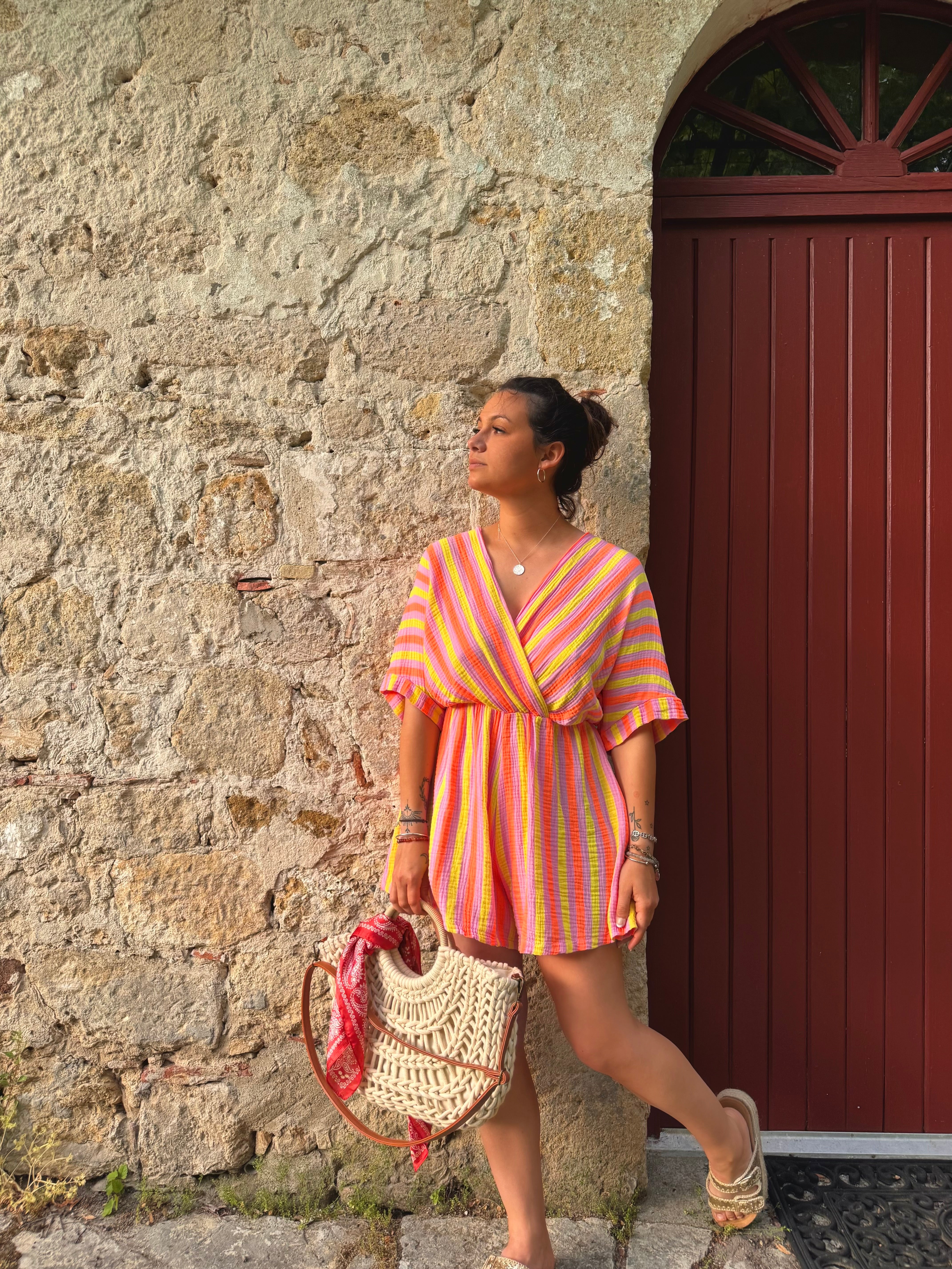 COMBISHORT RAYÉ ORANGE