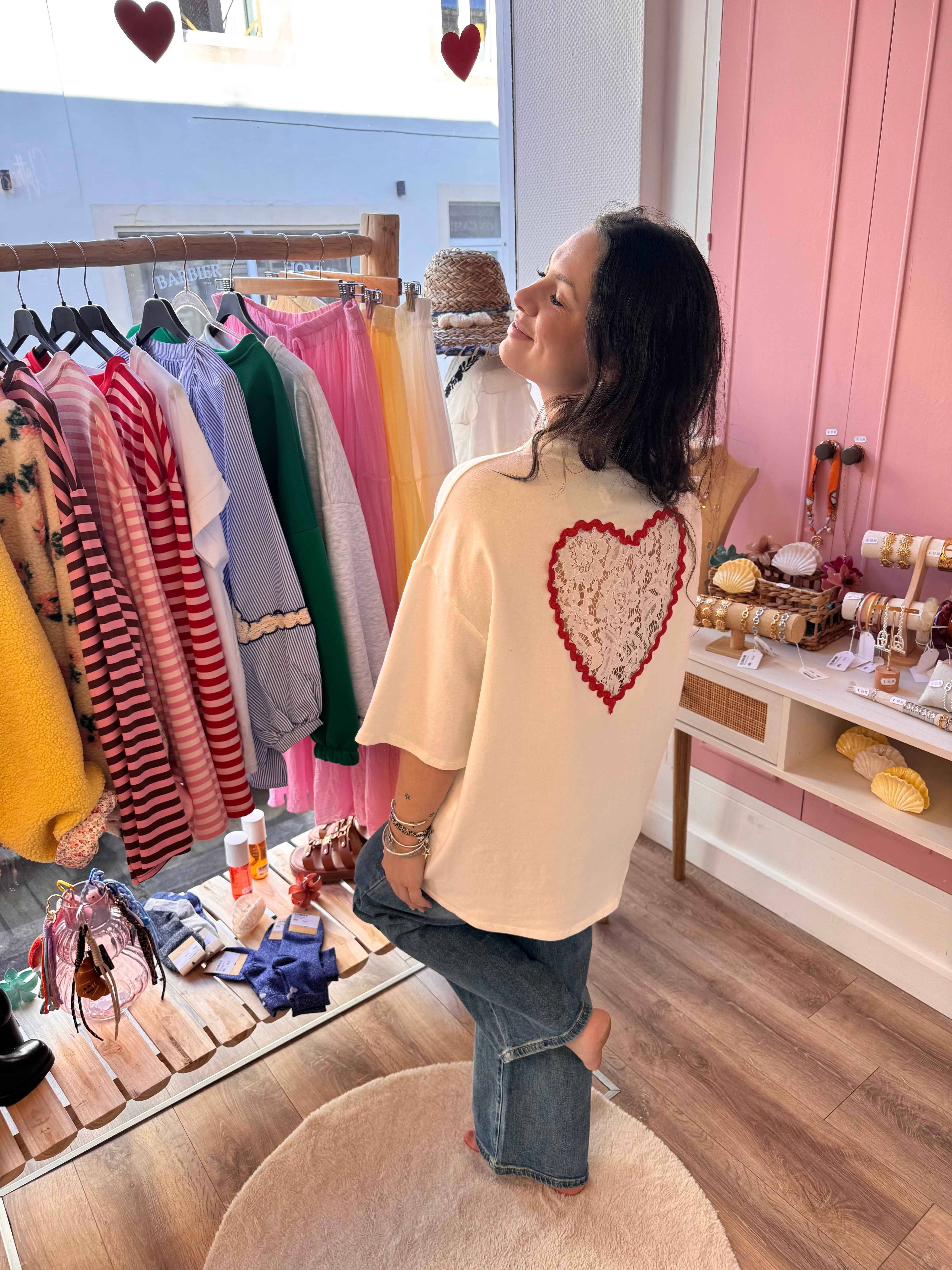 T-SHIRT COUP DE COEUR DENTELLE BLANC