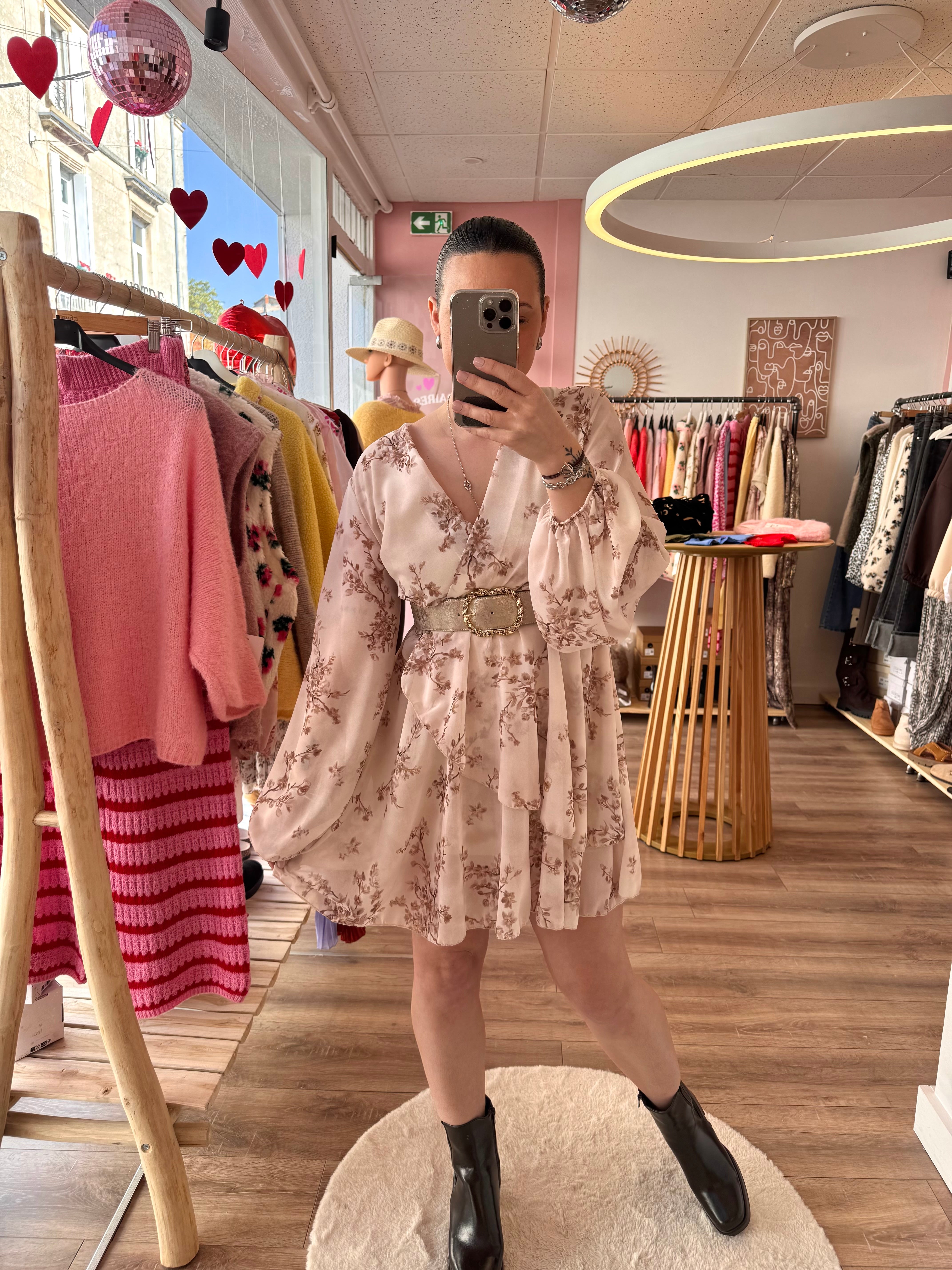 ROBE FLEURIE BEIGE