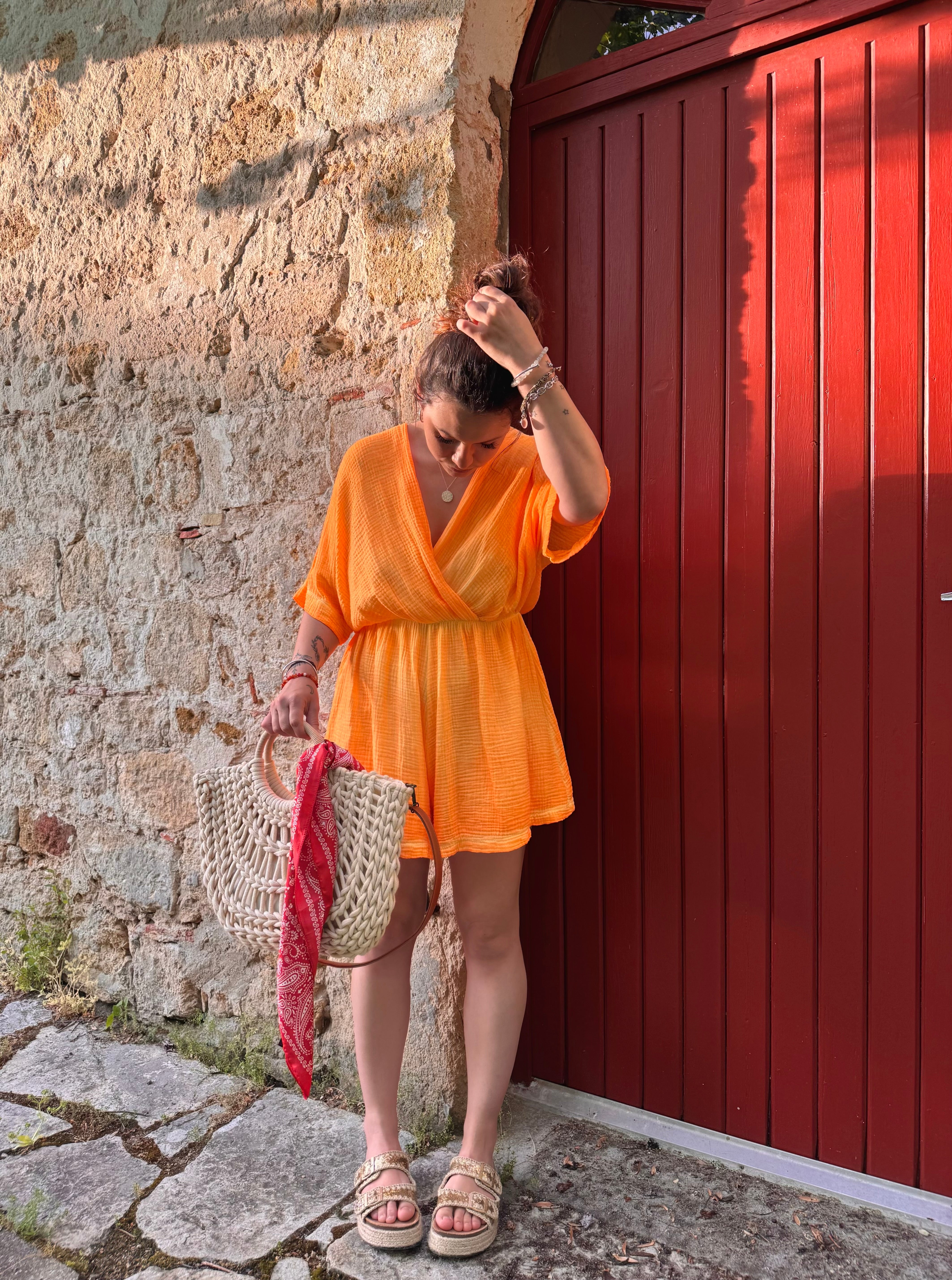 COMBISHORT RAYÉ ORANGE