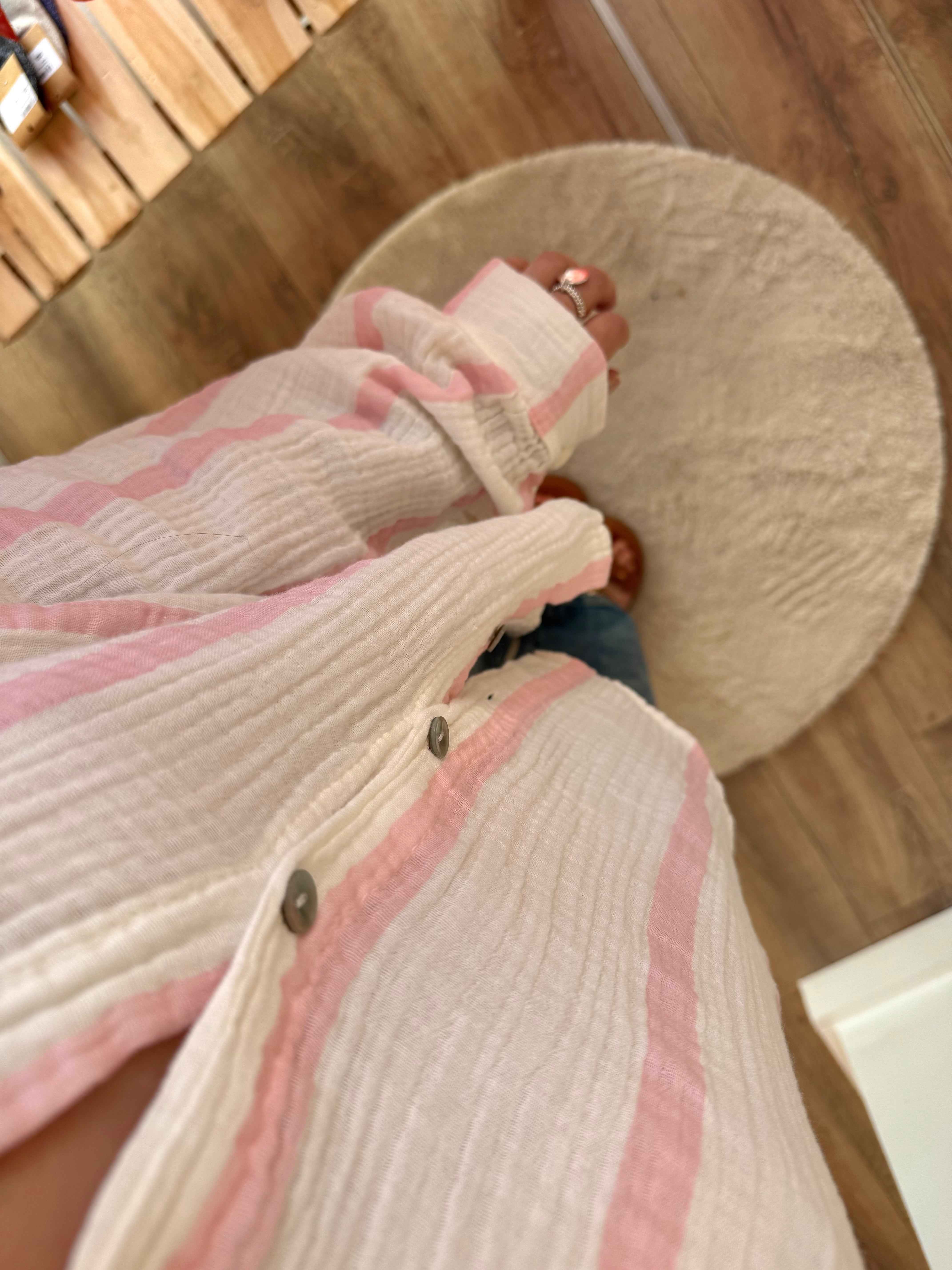 BLOUSE EN GAZE DE COTON ROSE