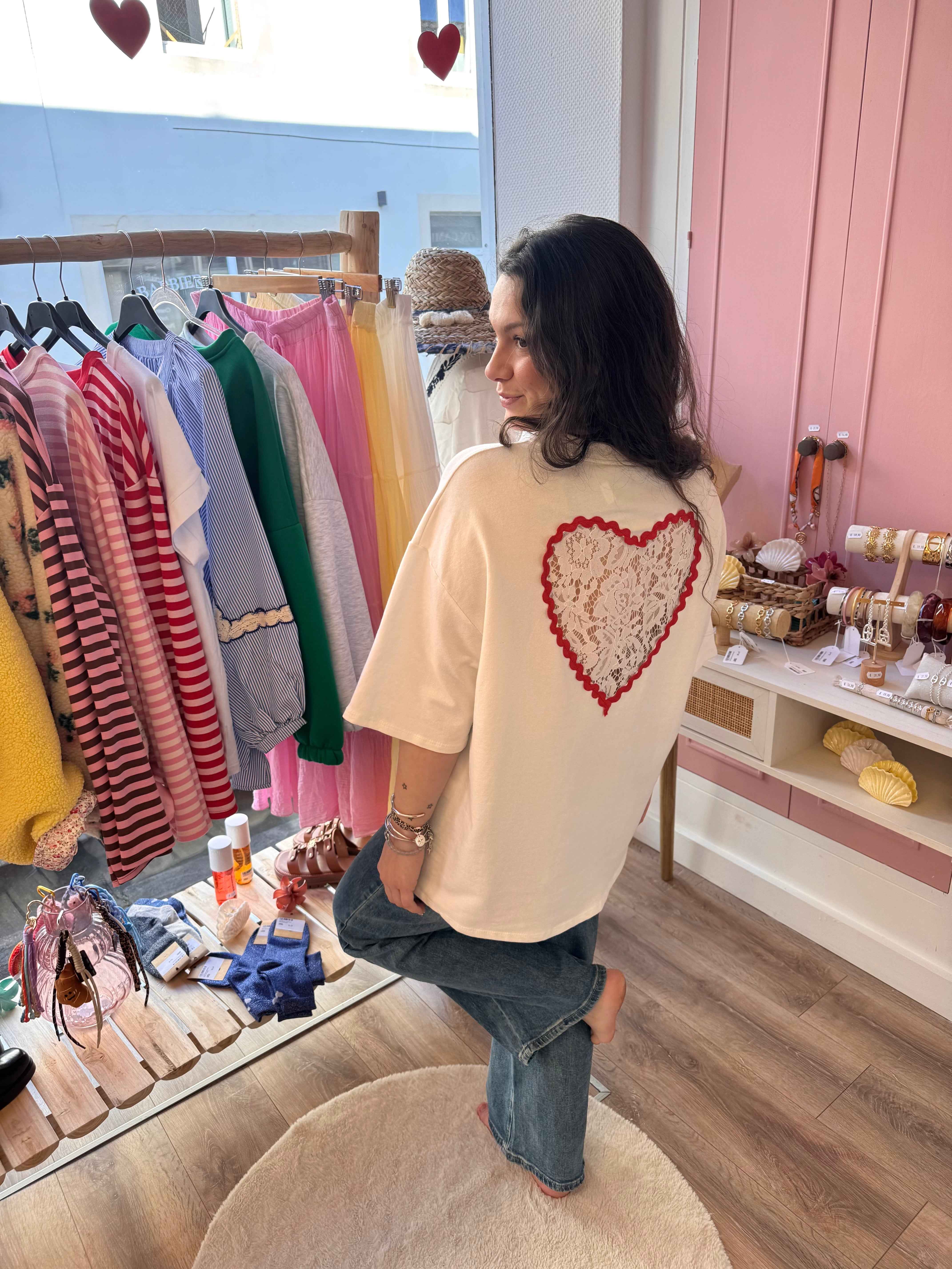 T-SHIRT COUP DE COEUR DENTELLE BLANC