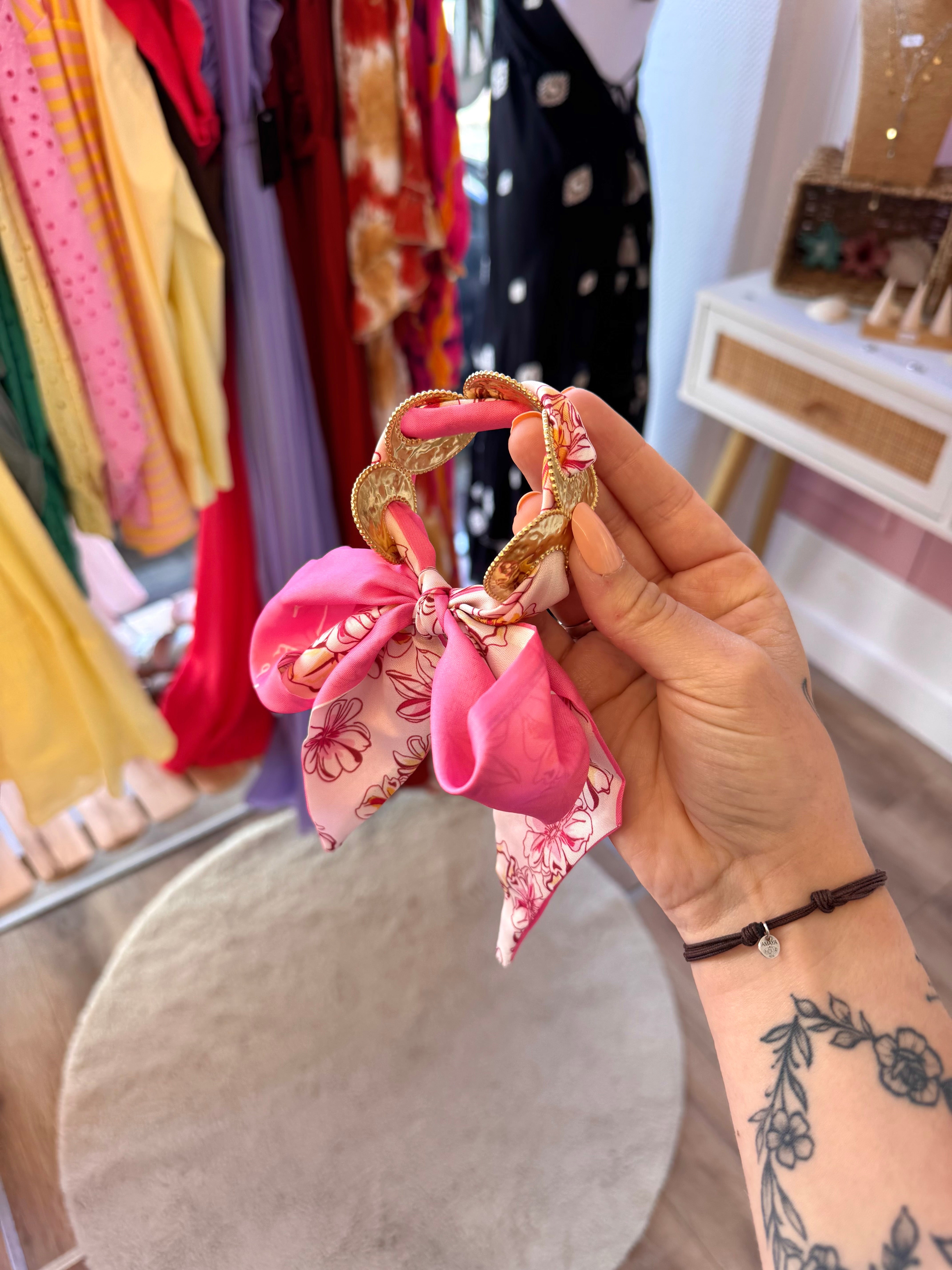 JONC DORÉ FOULARD ROSE