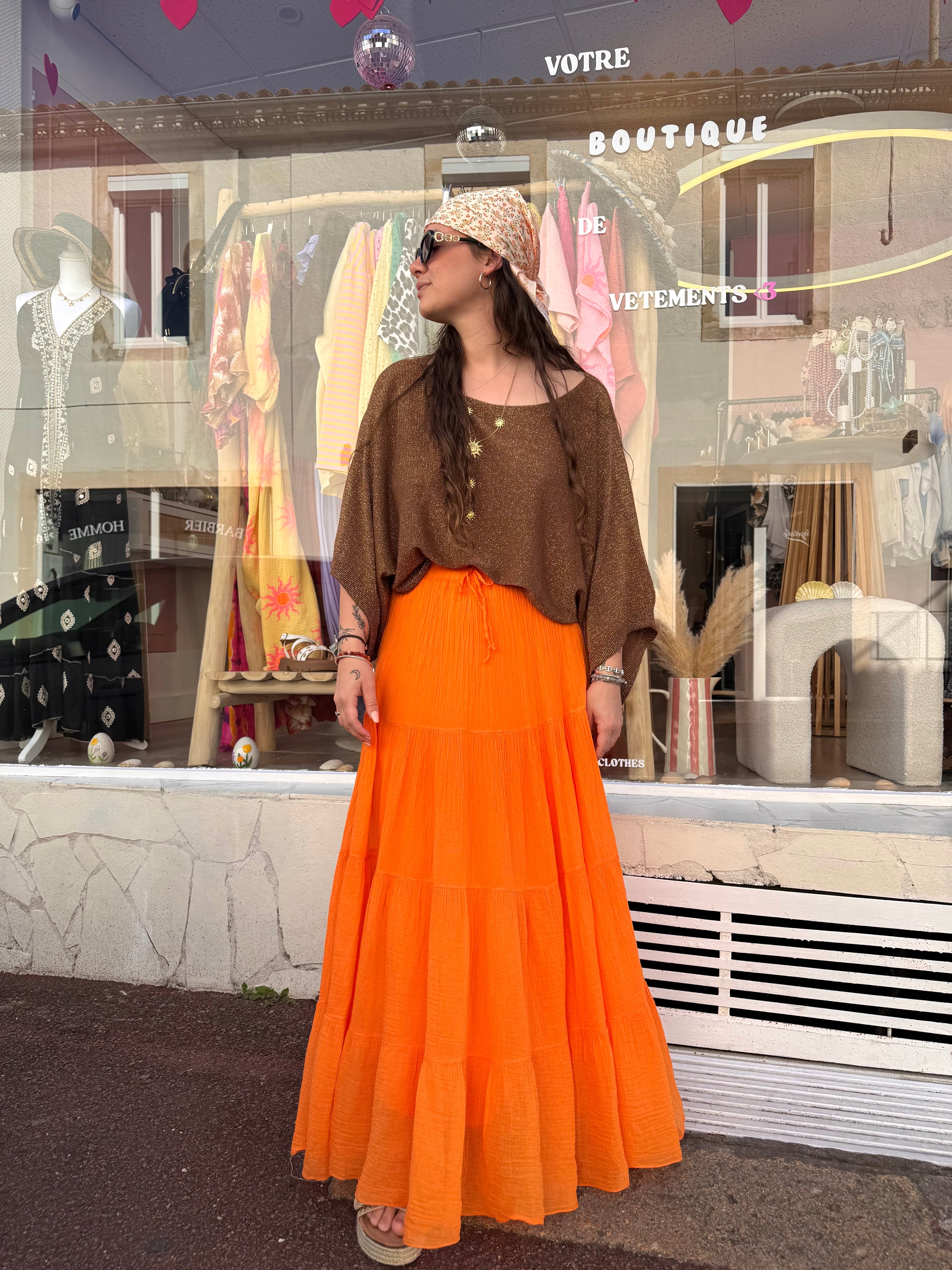 JUPE GAZE DE COTON ORANGE