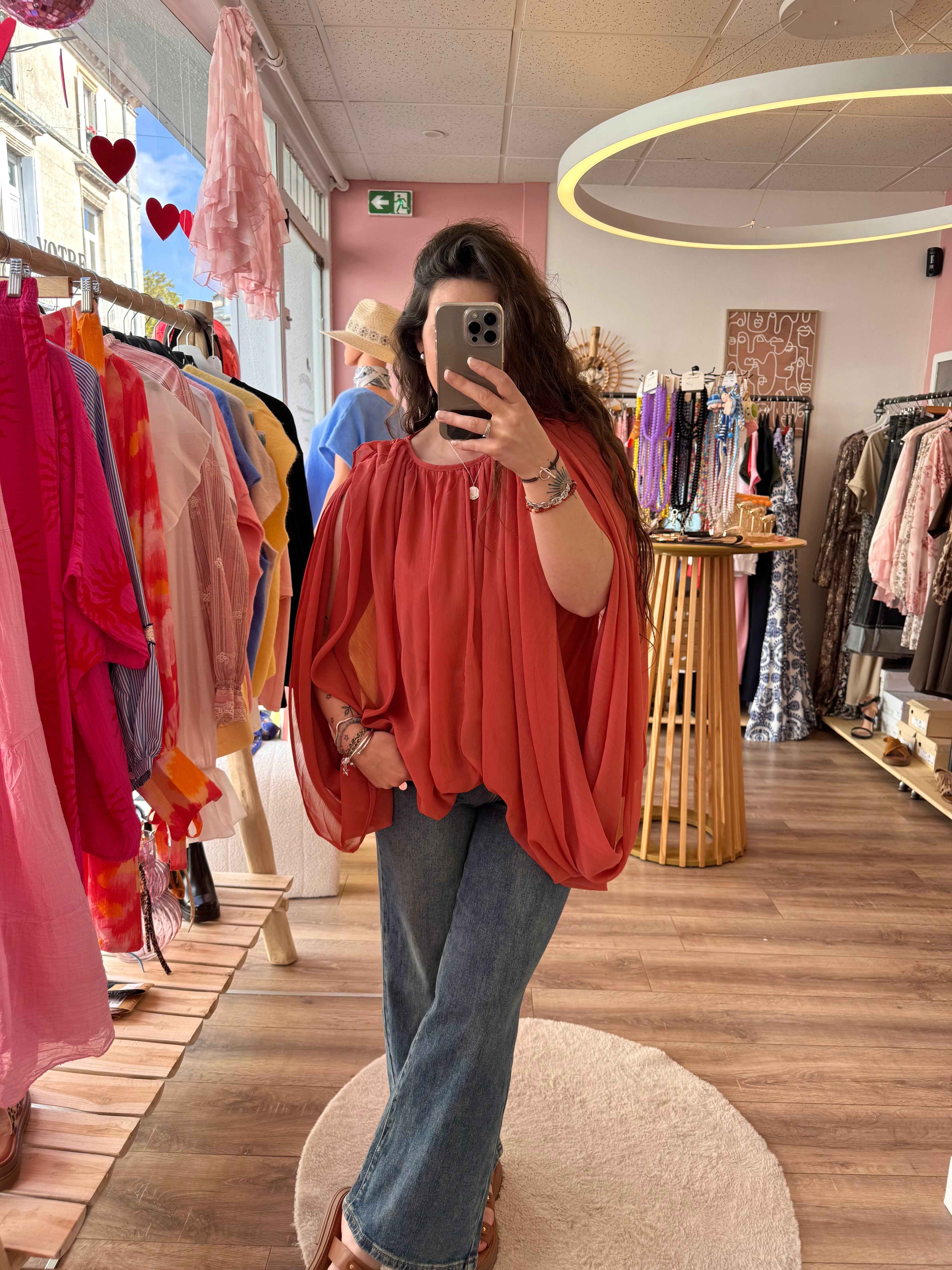 BLOUSE BOUFFANTE CORAIL