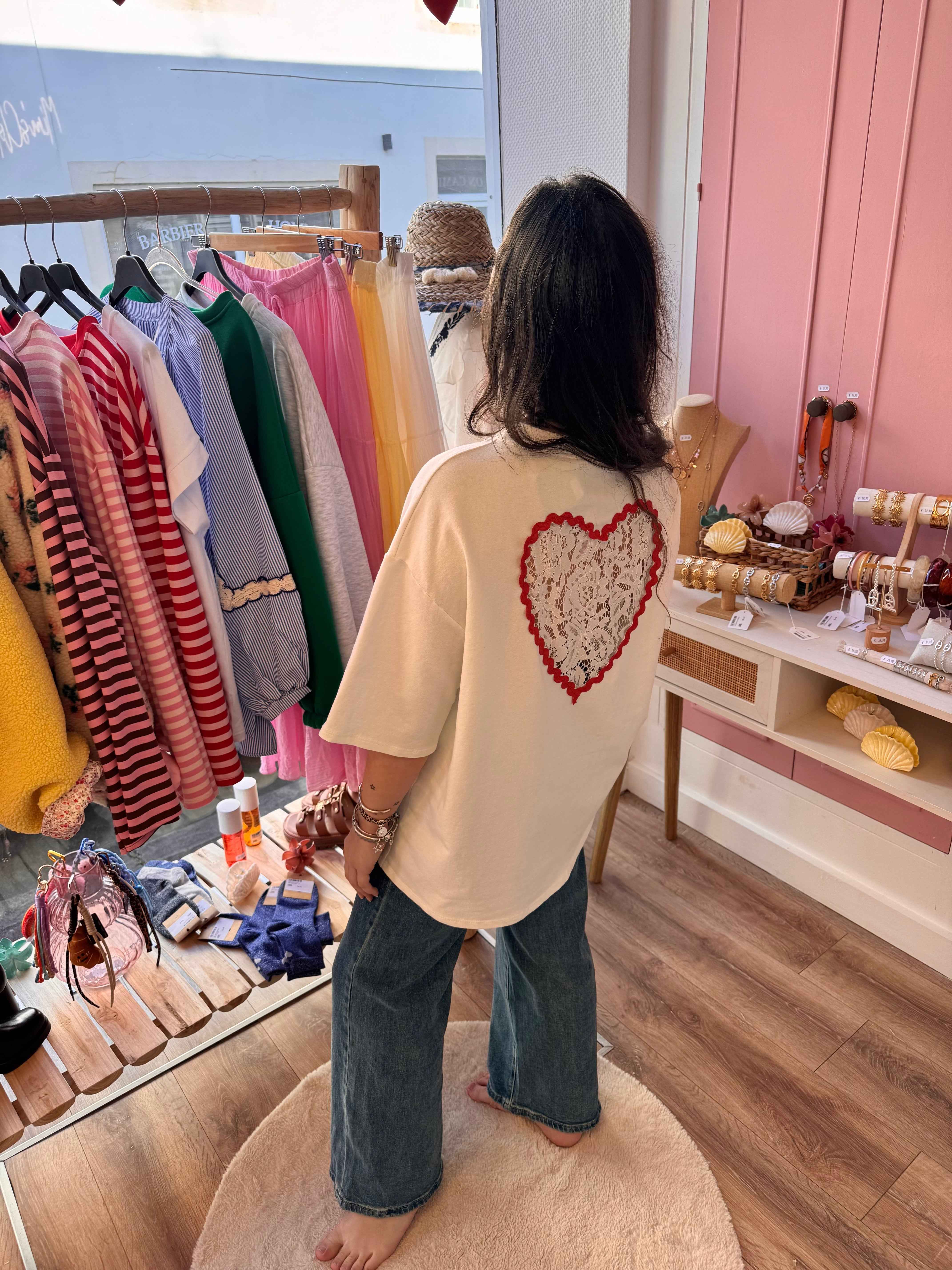 T-SHIRT COUP DE COEUR DENTELLE BLANC