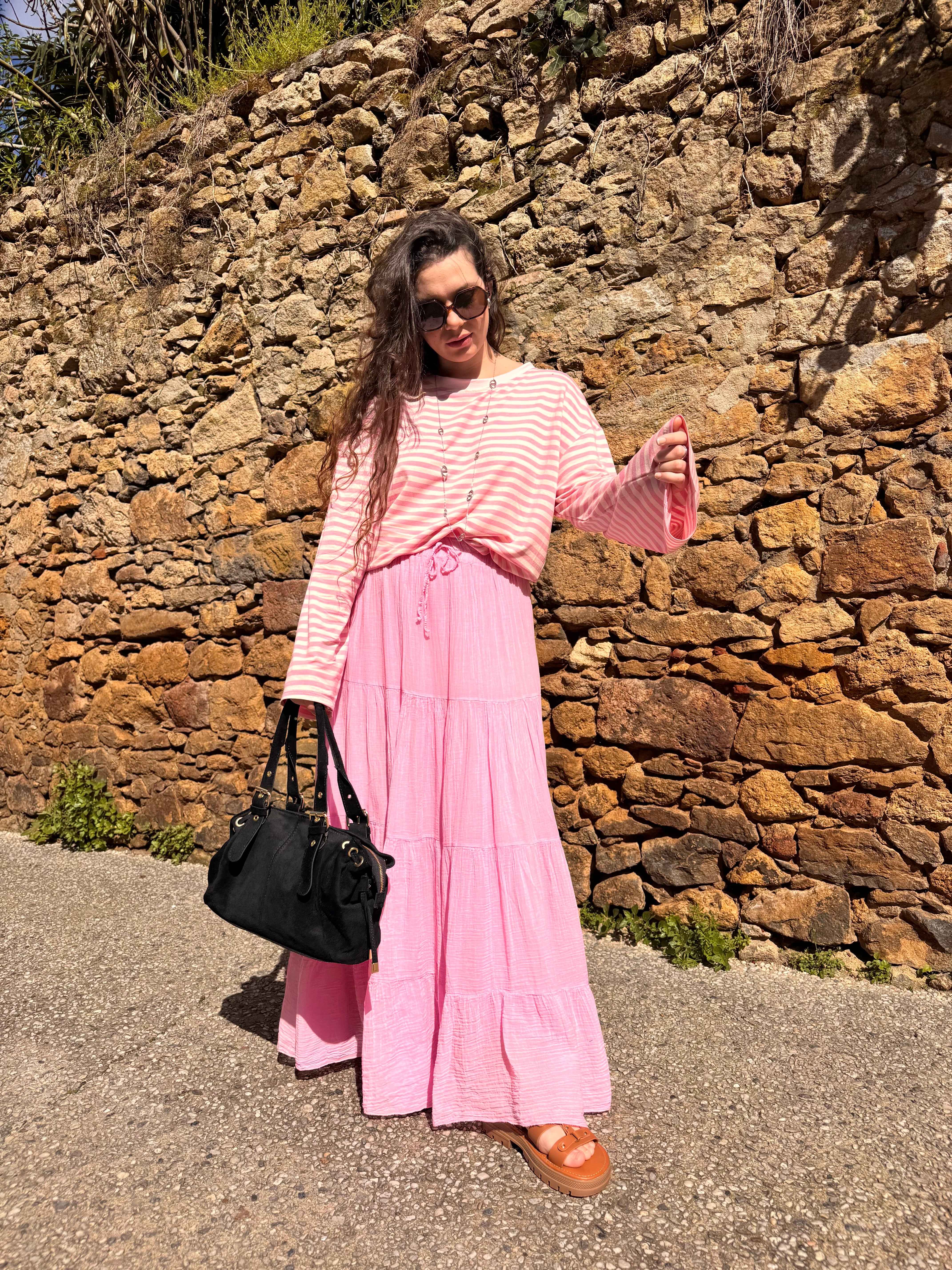 JUPE GAZE DE COTON ROSE