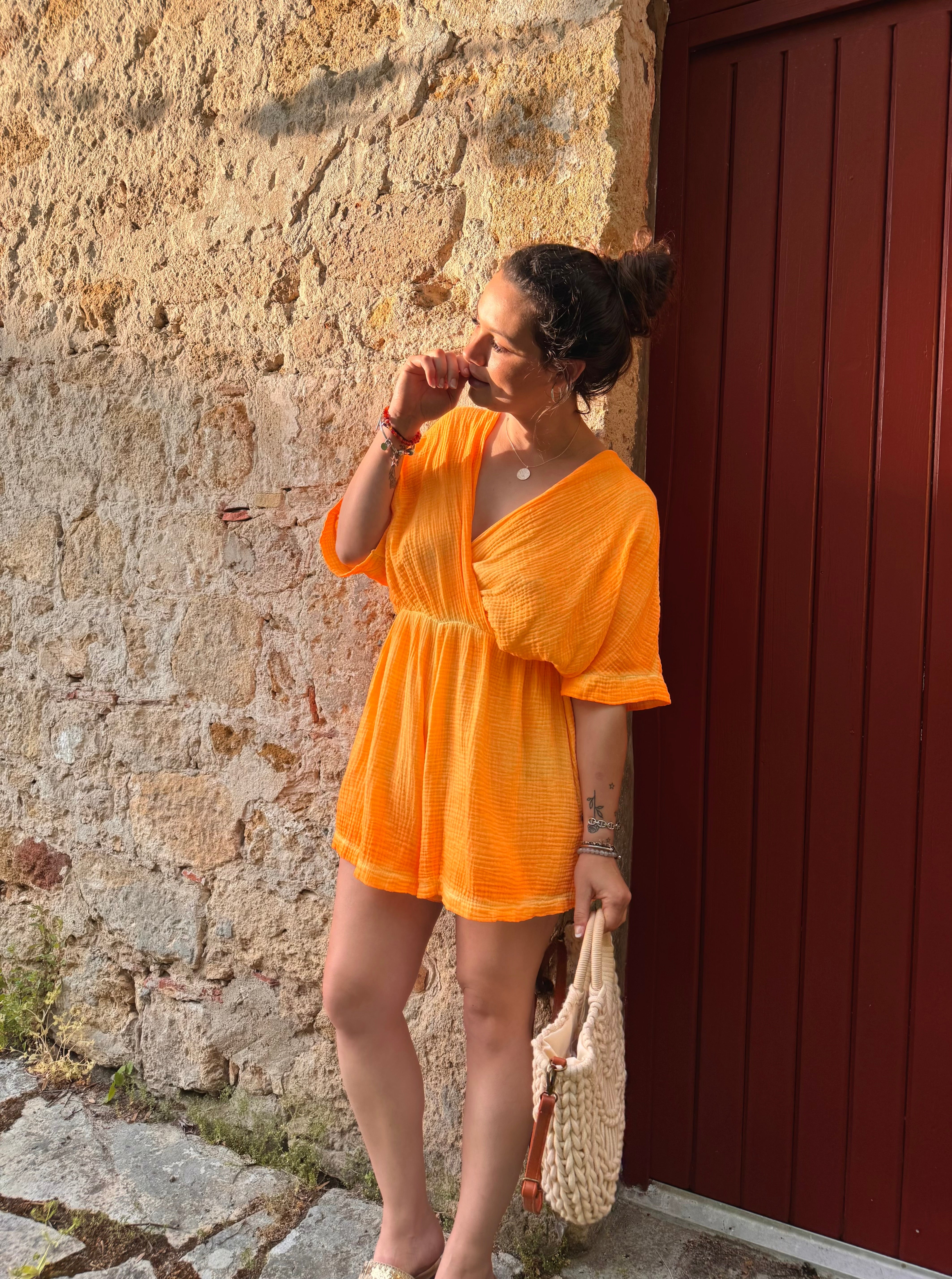 COMBISHORT RAYÉ ORANGE
