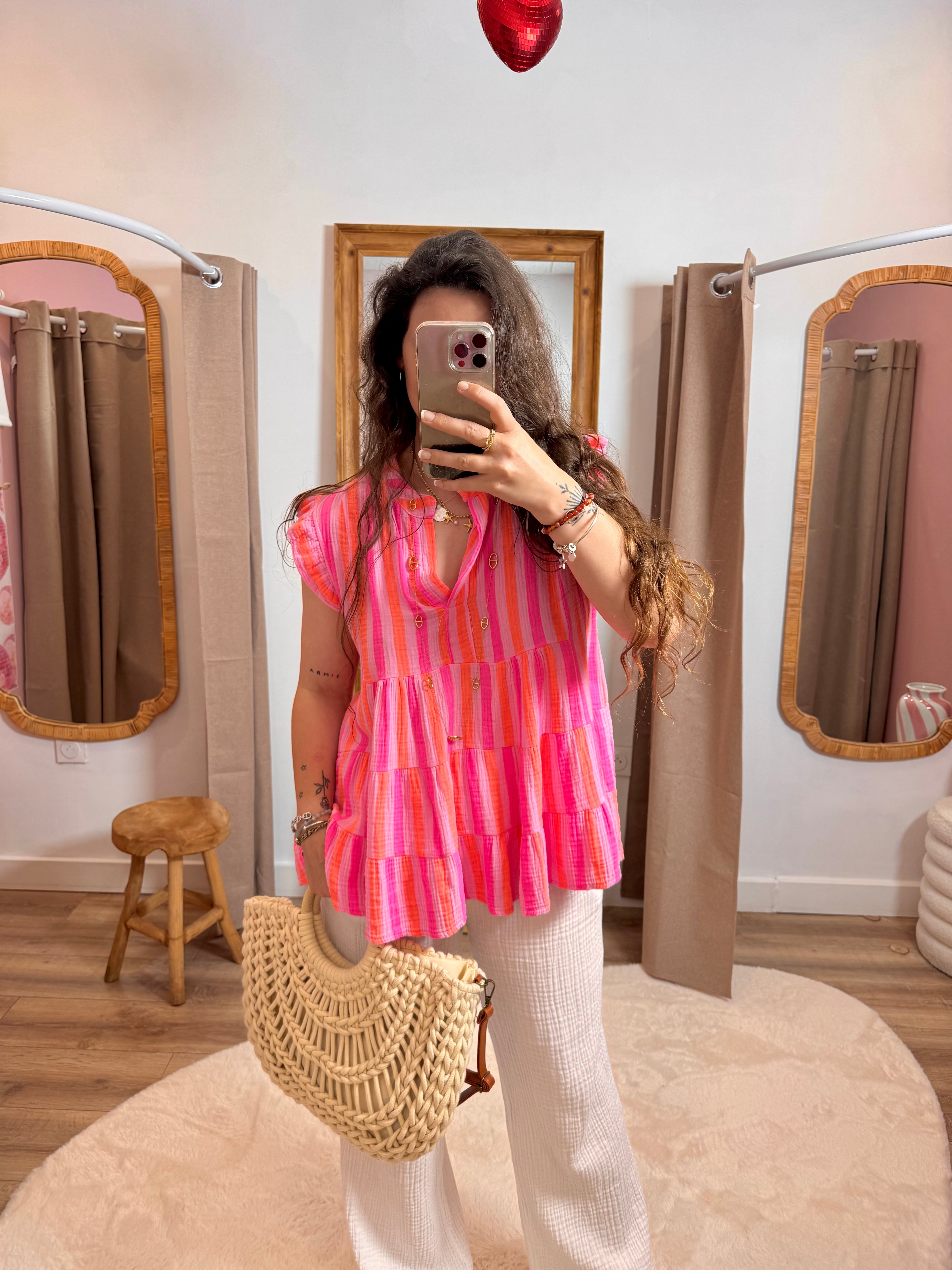 HAUT GAZE DE COTON ROSE