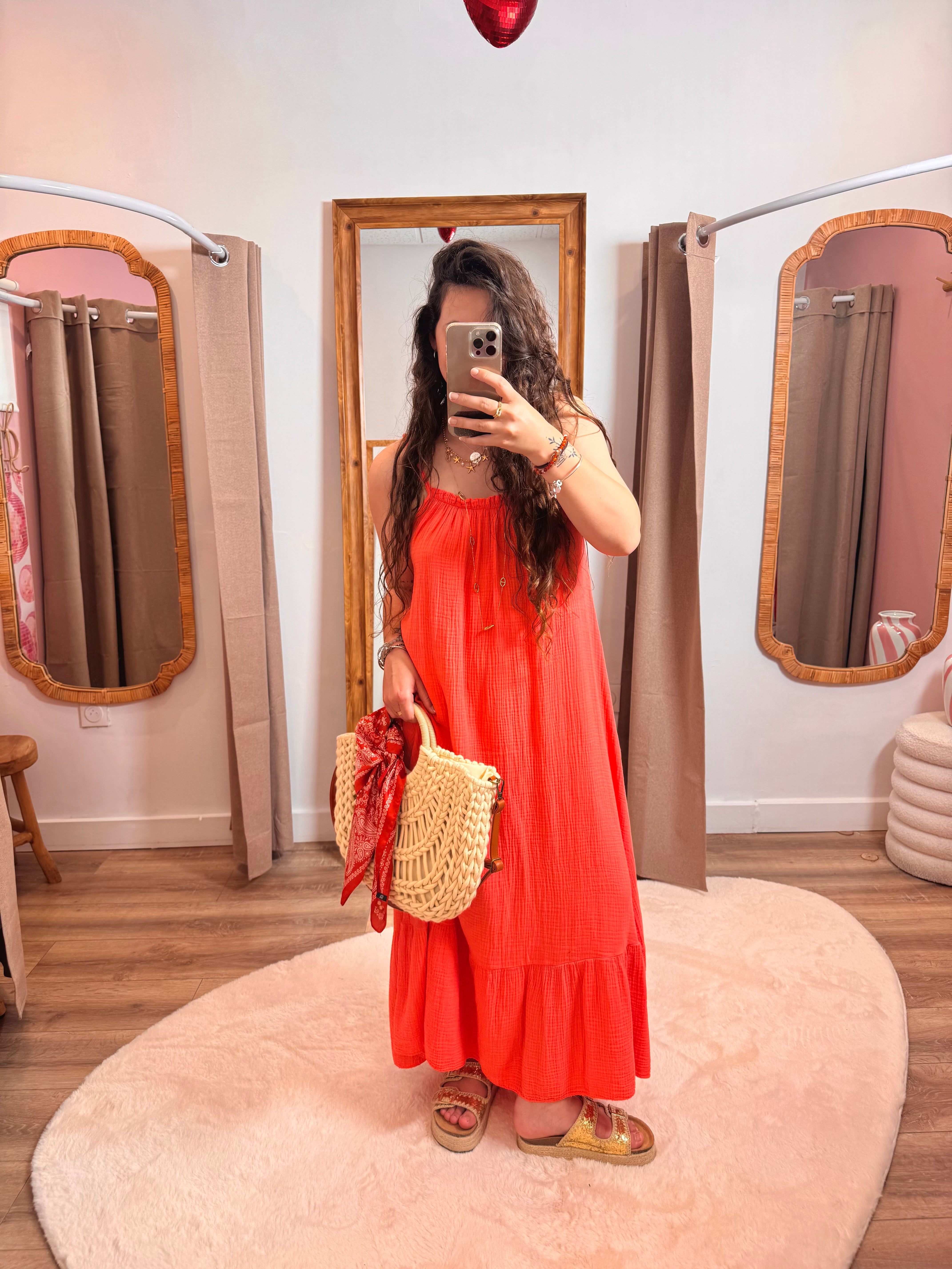 ROBE GAZE DE COTON CORAIL