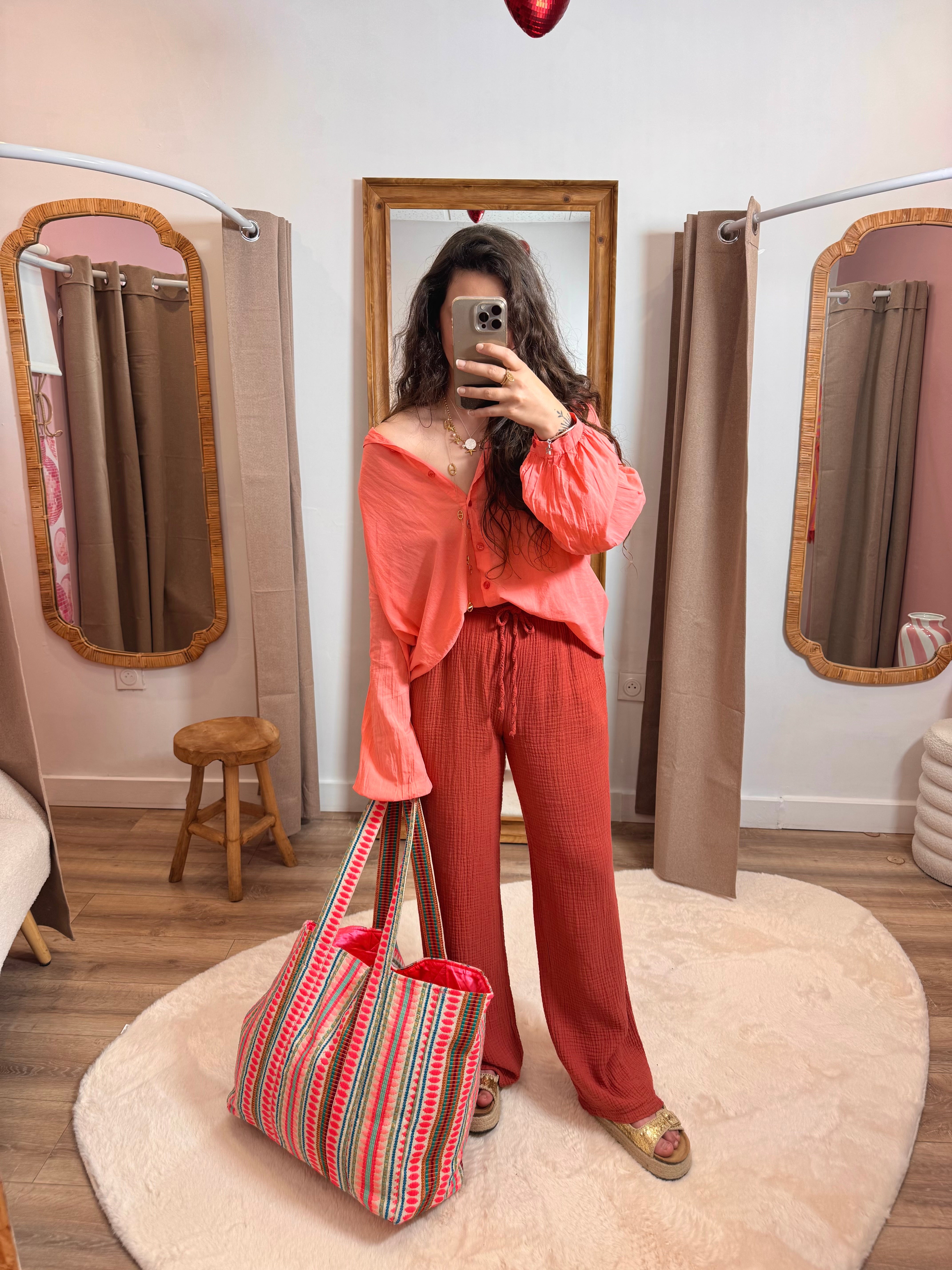 PANTALON GAZE DE COTON TERRACOTTA