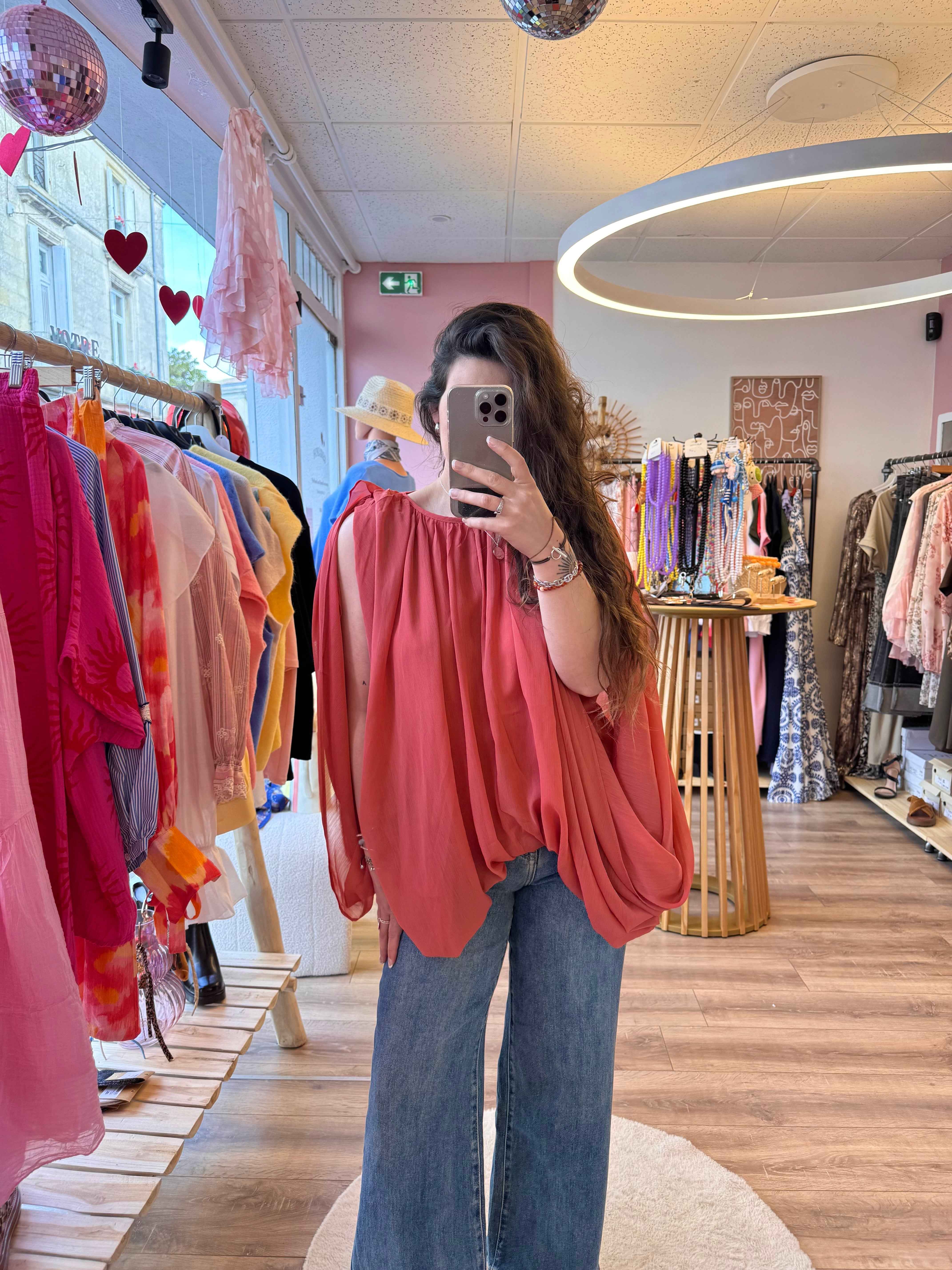 BLOUSE BOUFFANTE CORAIL