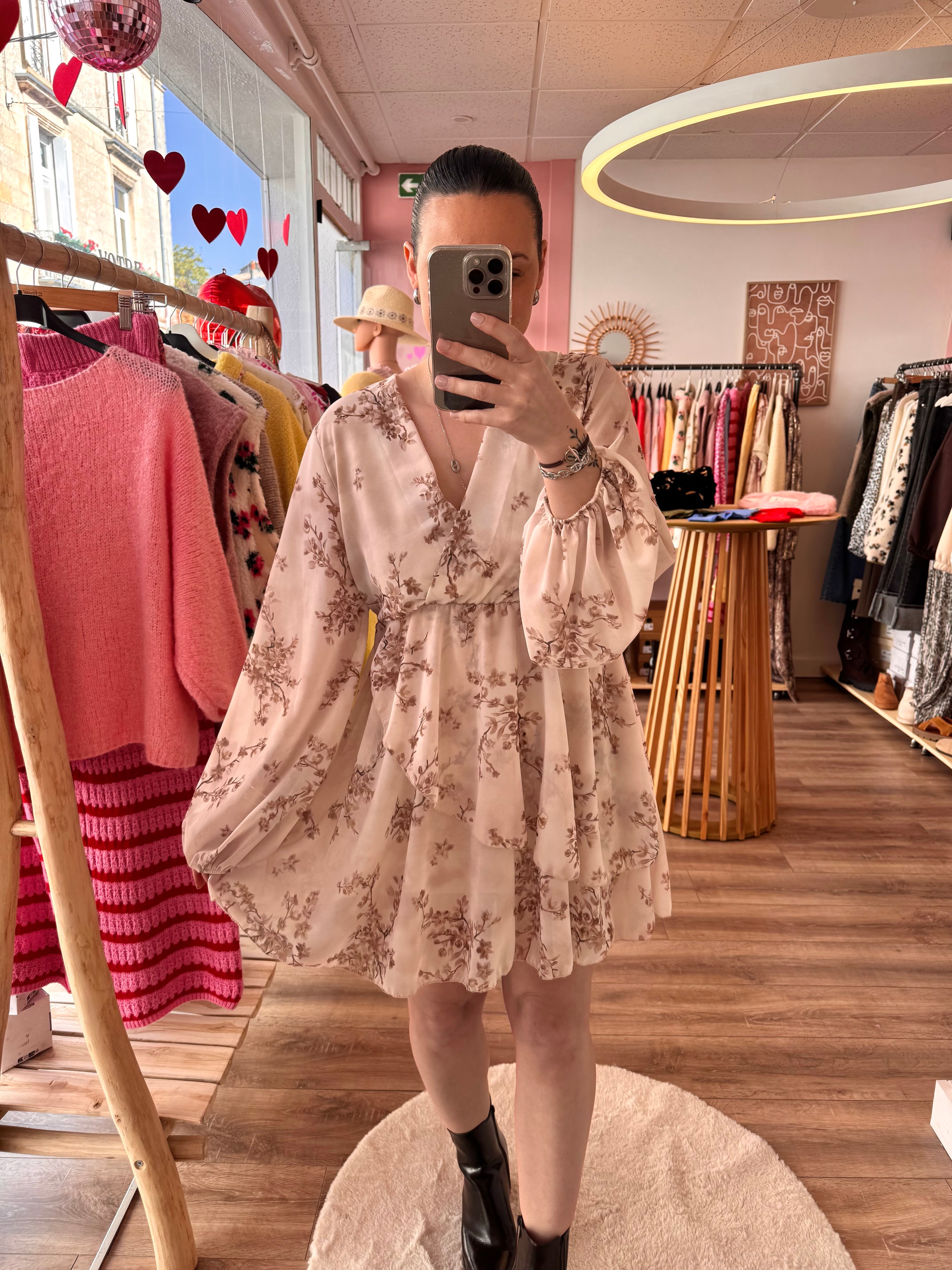 ROBE FLEURIE BEIGE