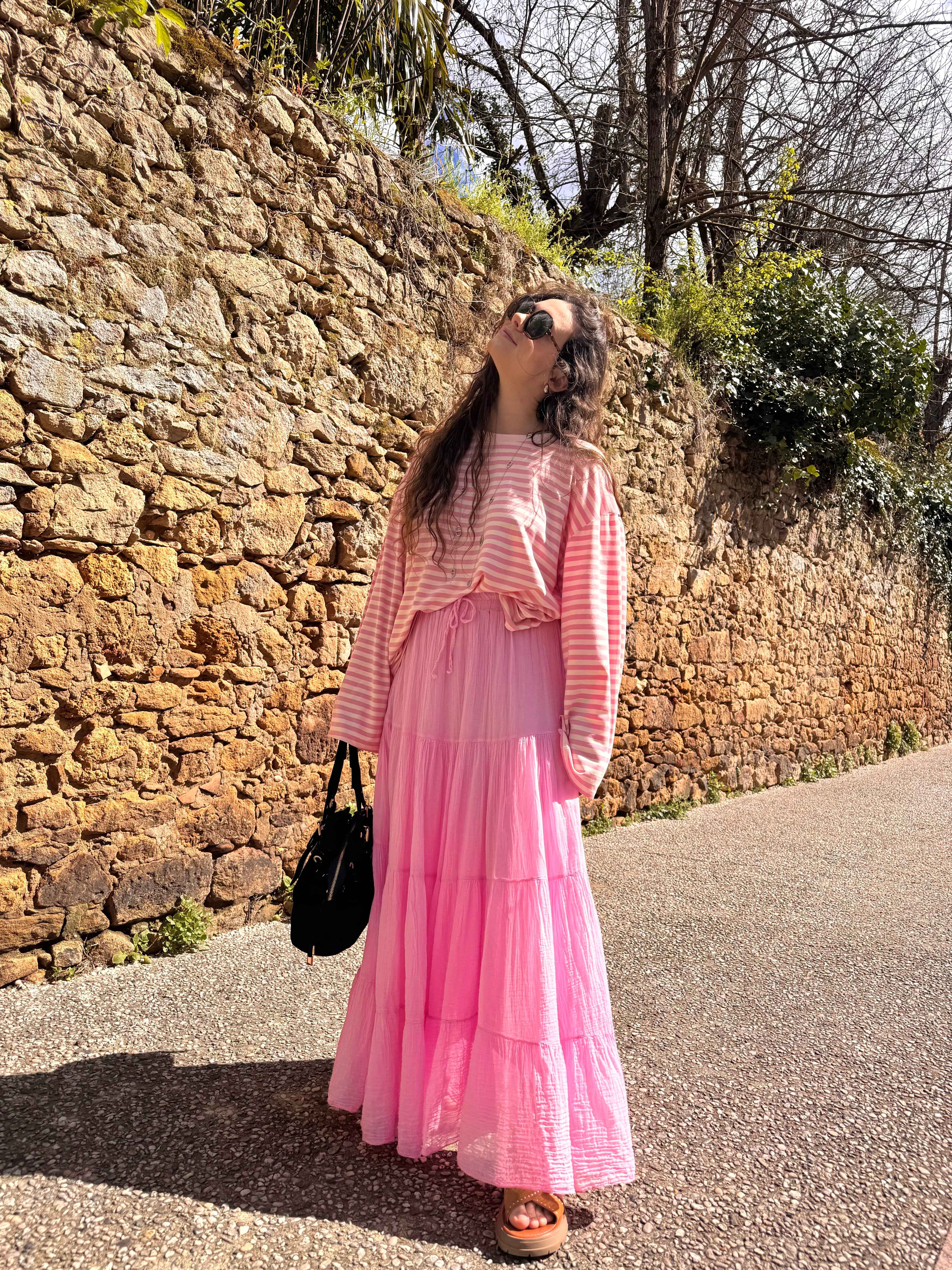 JUPE GAZE DE COTON ROSE