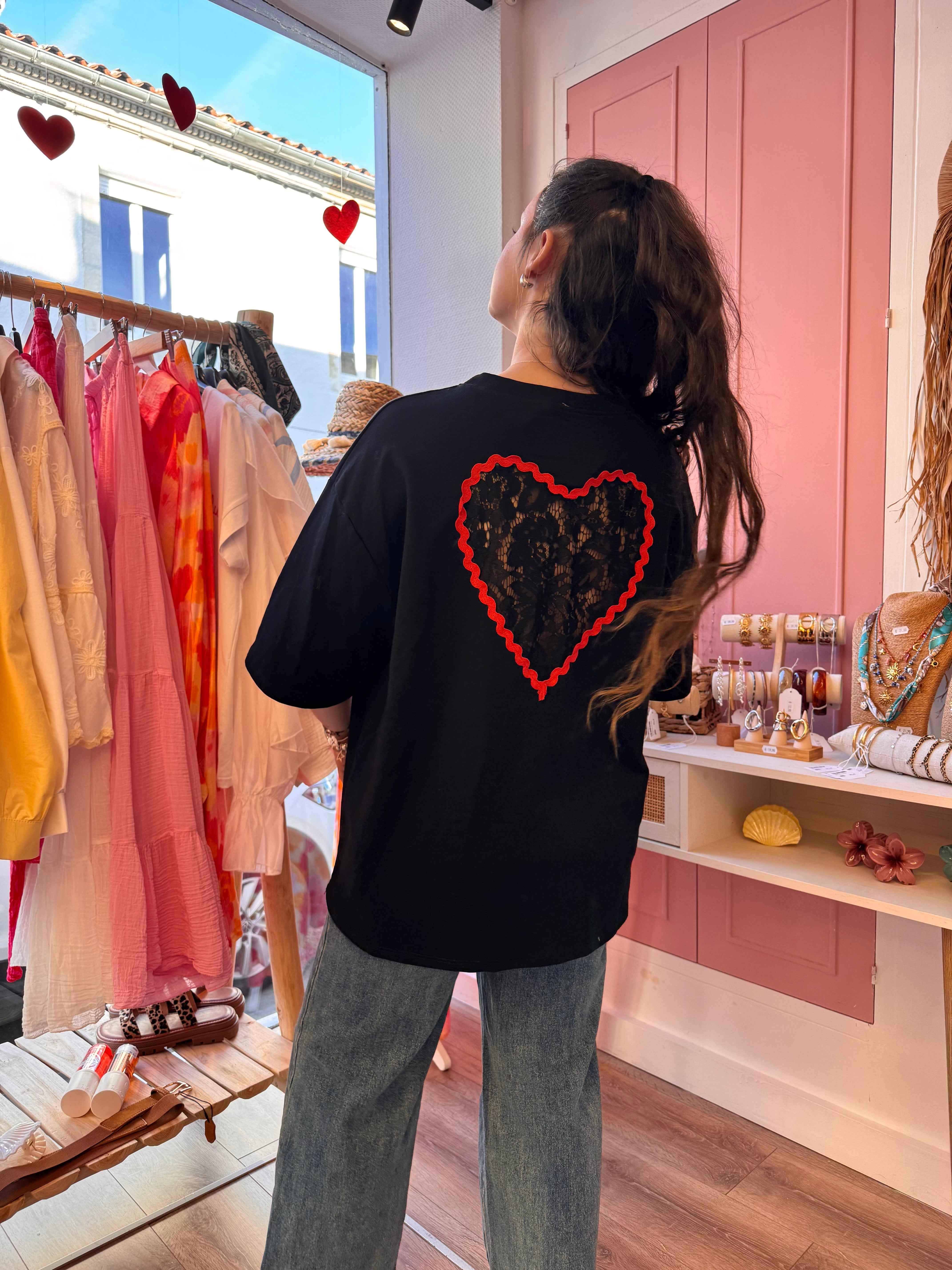 T-SHIRT COUP DE COEUR DENTELLE NOIR