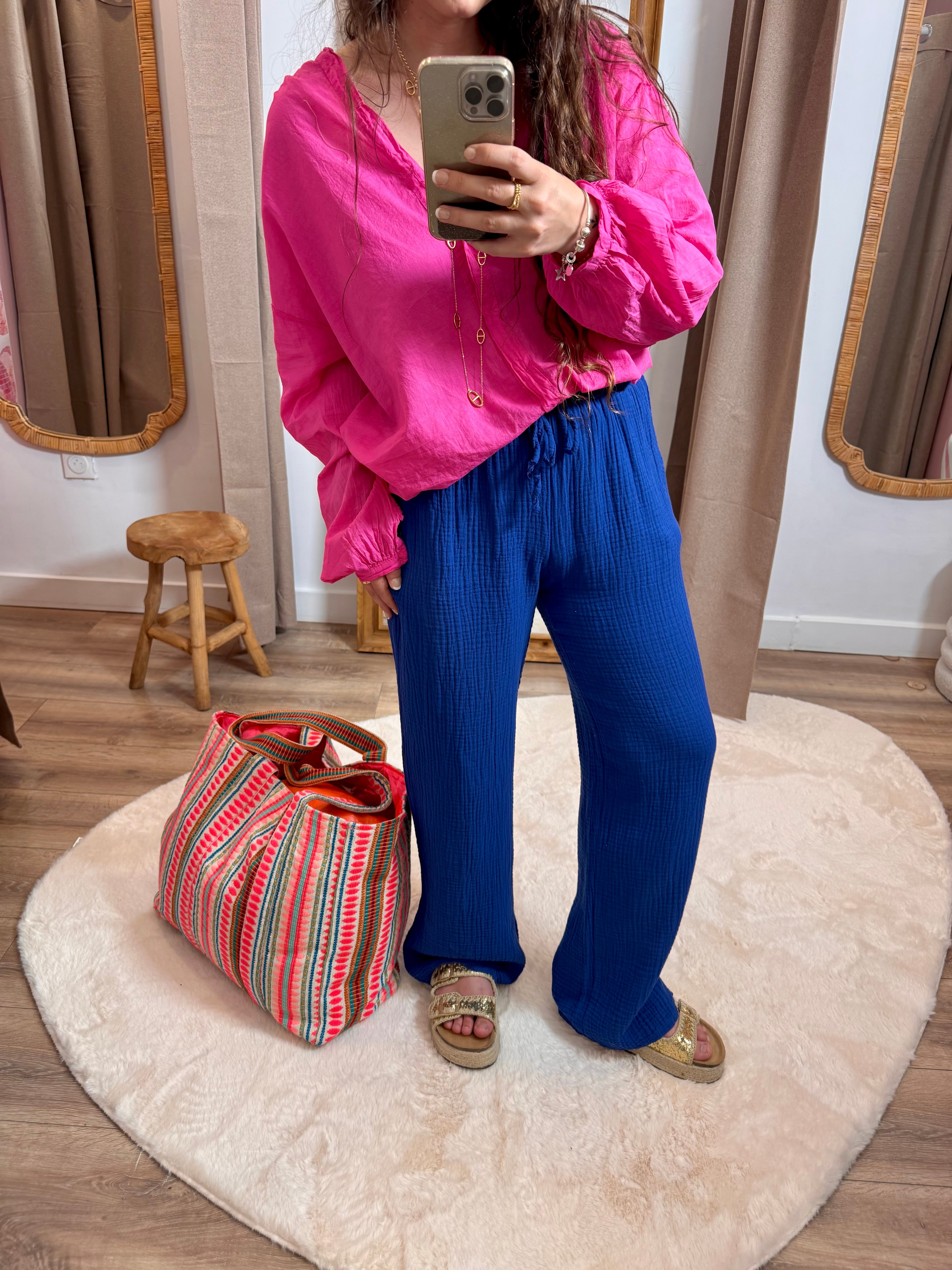 PANTALON GAZE DE COTON BLEU