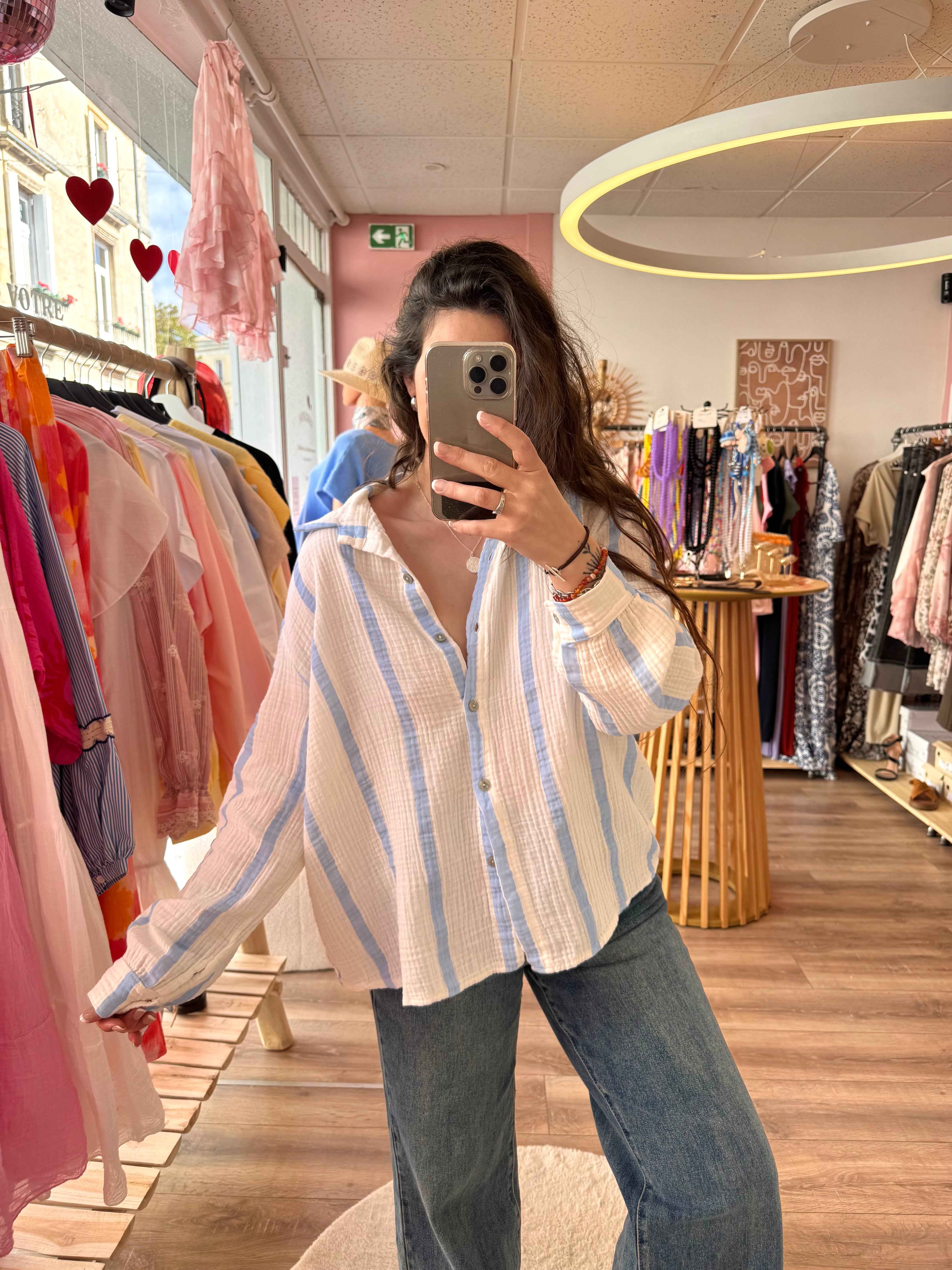 BLOUSE GAZE DE COTON BLEU