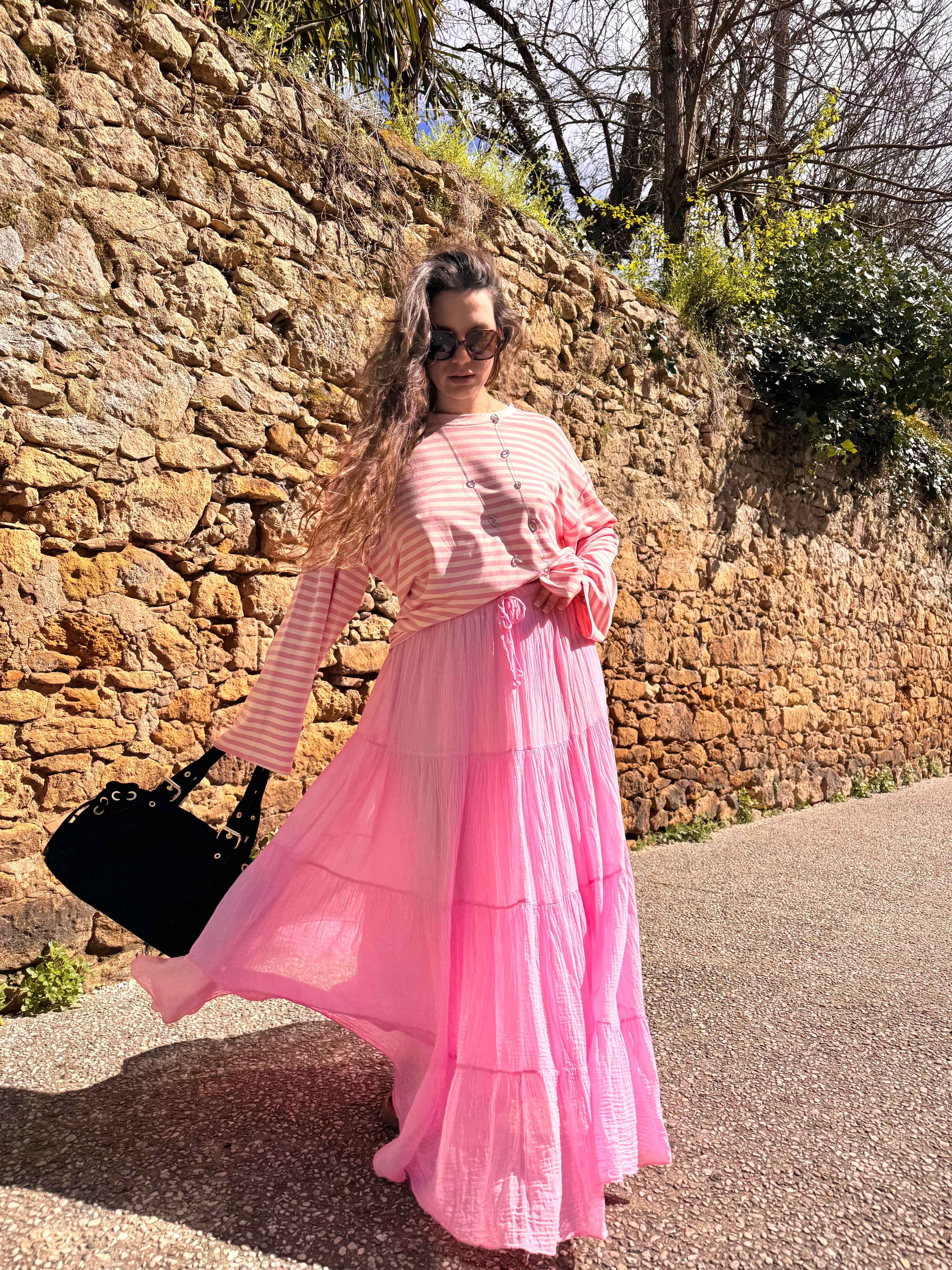 JUPE GAZE DE COTON ROSE