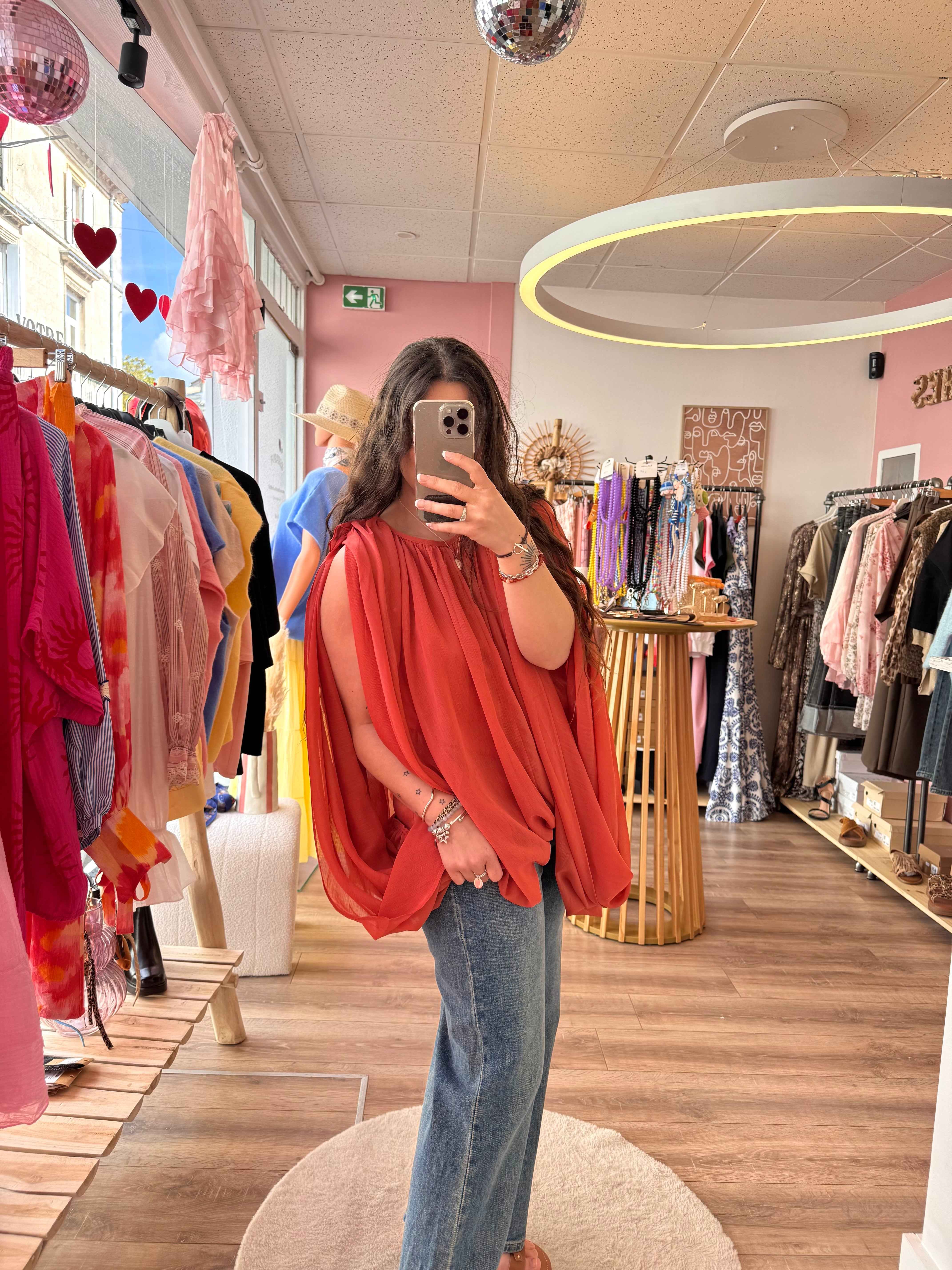 BLOUSE BOUFFANTE CORAIL