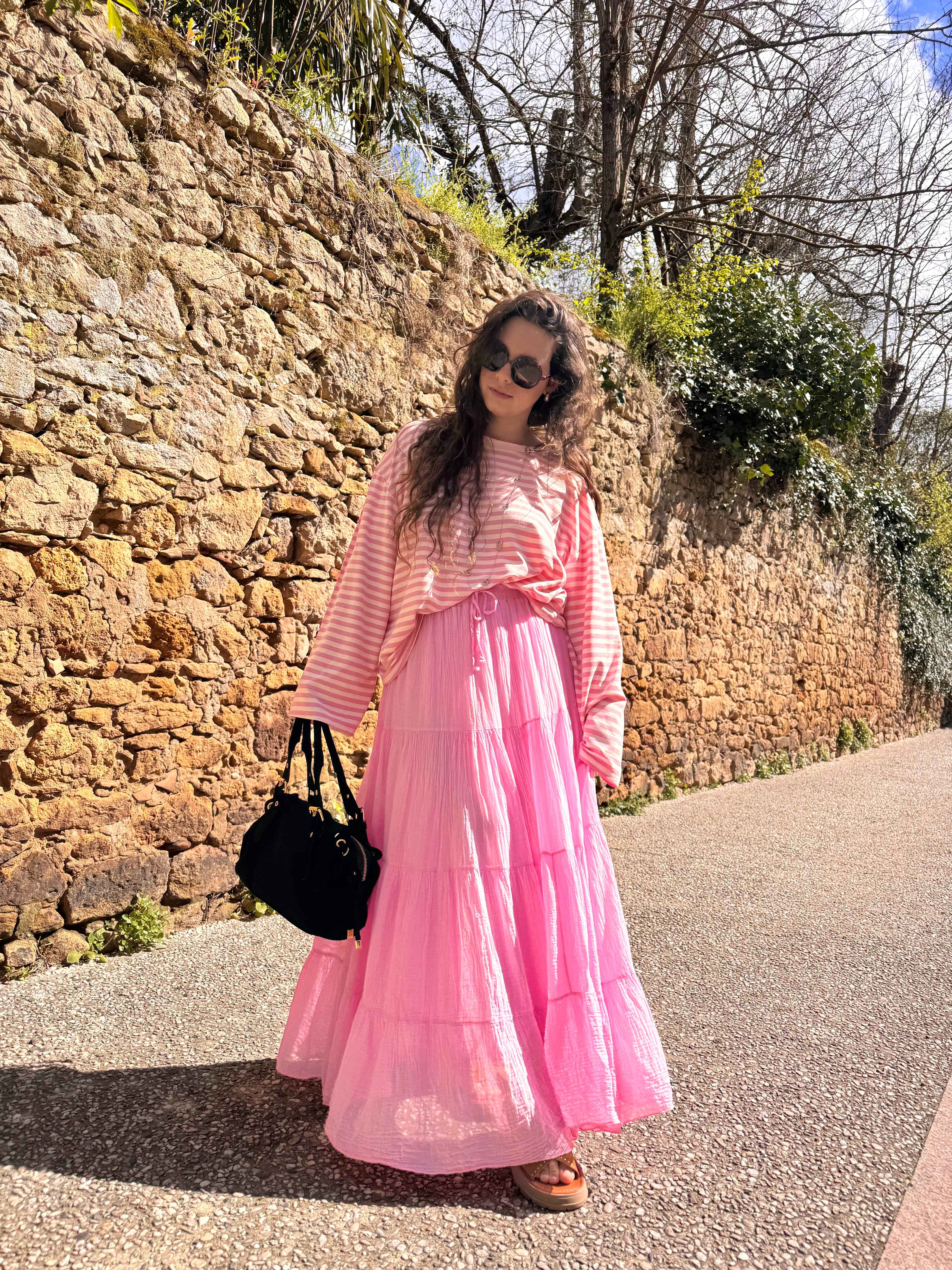 JUPE GAZE DE COTON ROSE