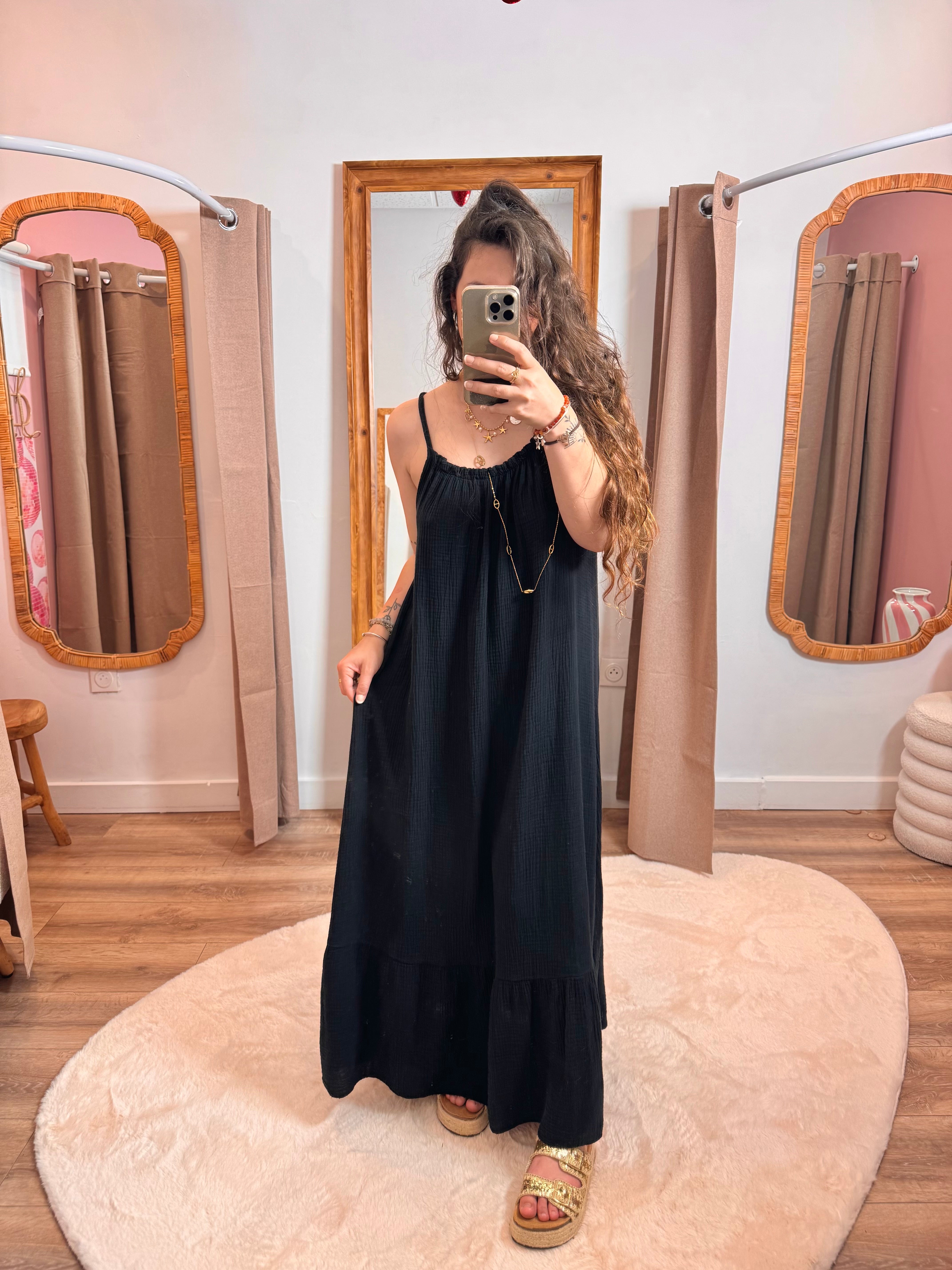 ROBE NOIR LONGUE GAZE DE COTON