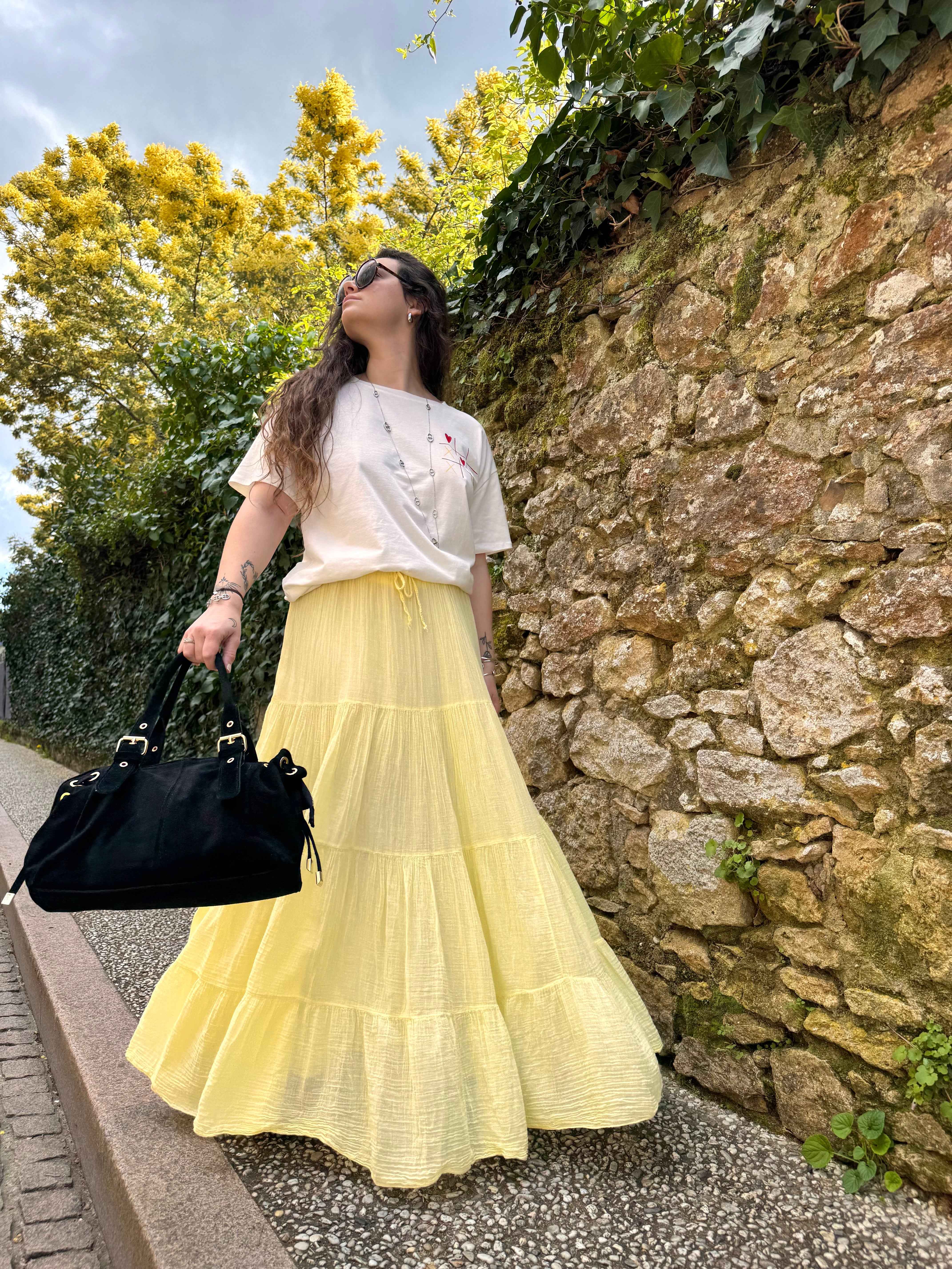 JUPE GAZE DE COTON JAUNE