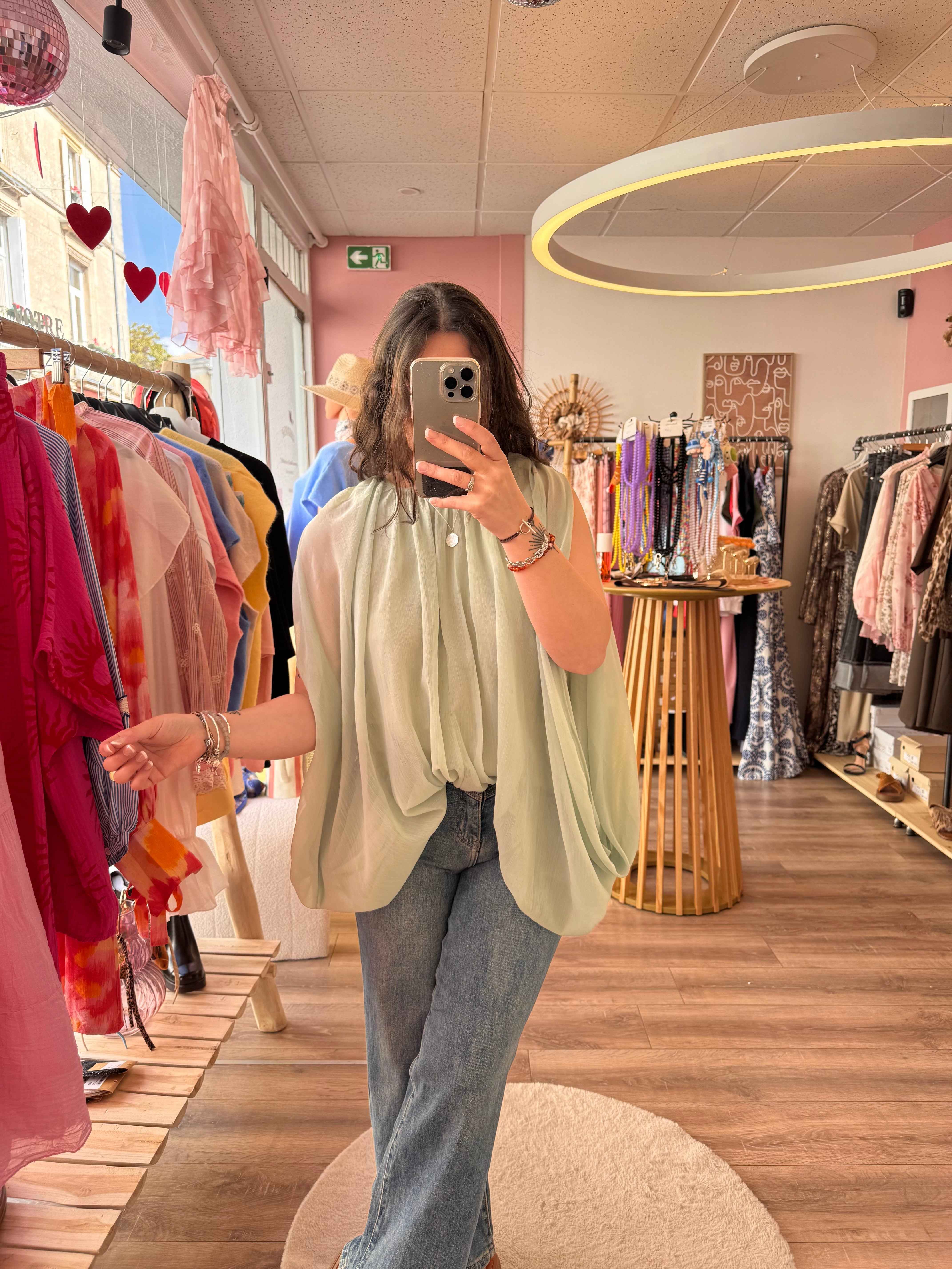 BLOUSE BOUFFANTE VERT D’EAU