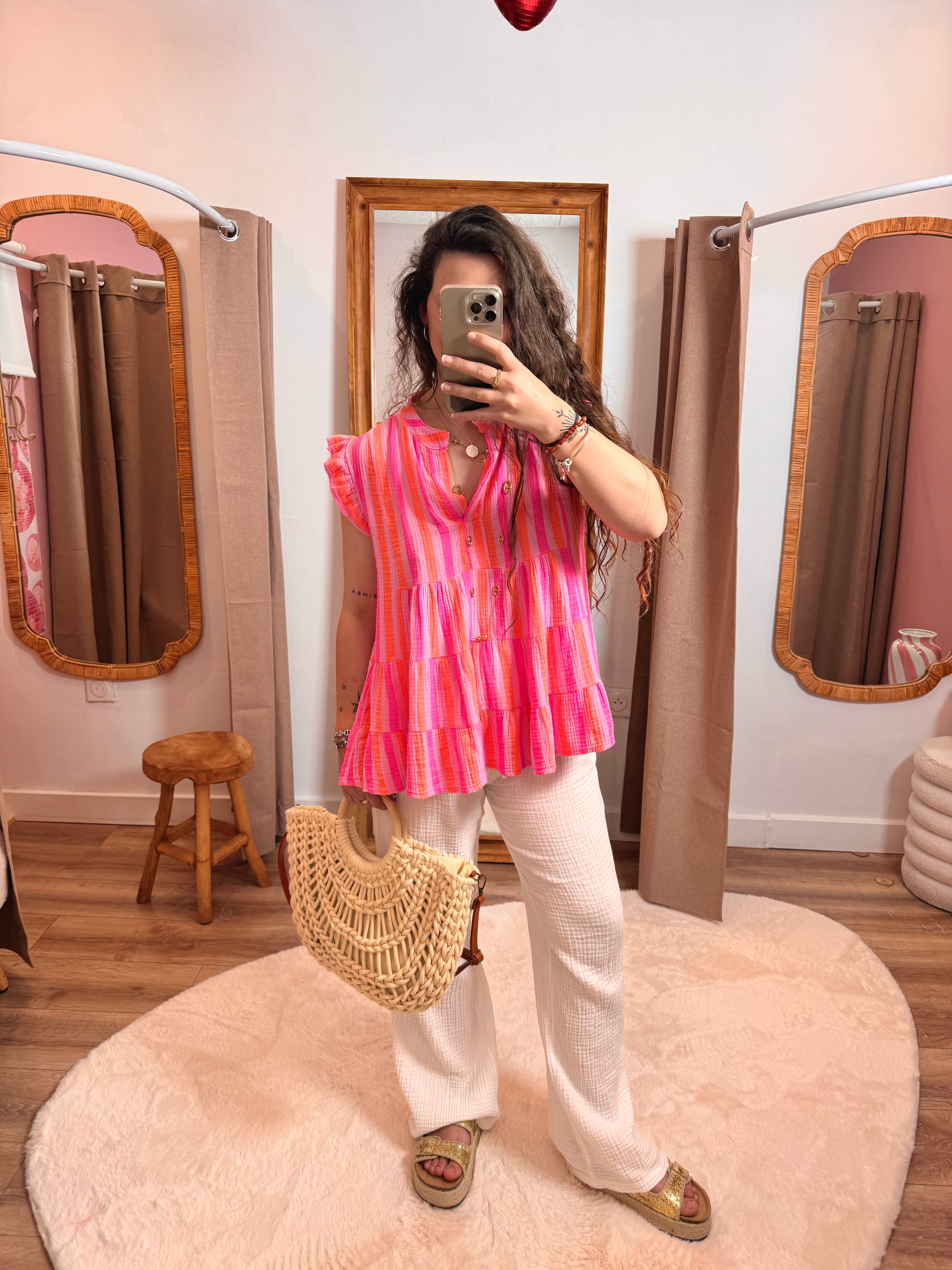 HAUT GAZE DE COTON ROSE