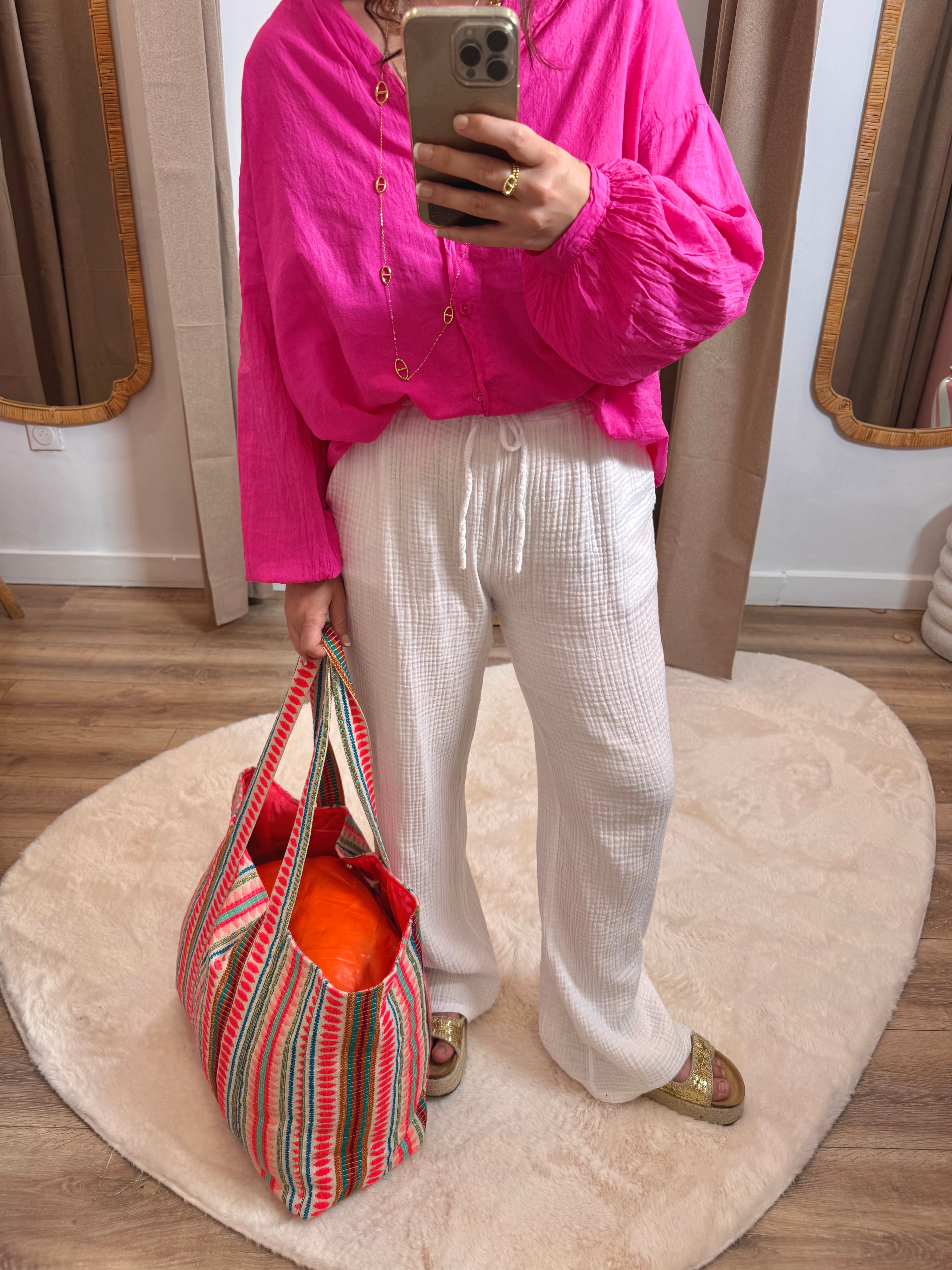 PANTALON GAZE DE COTON BLANC