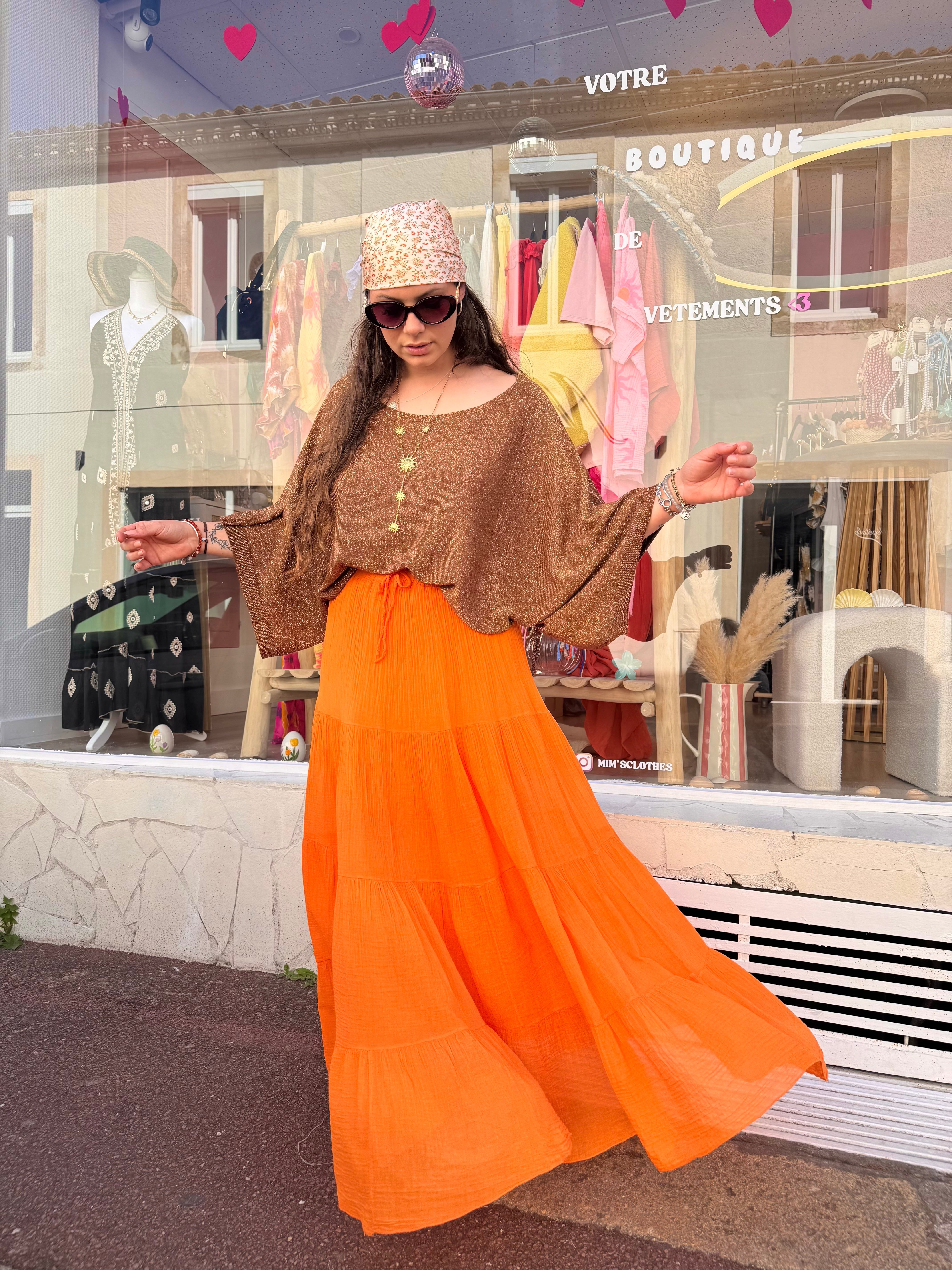JUPE GAZE DE COTON ORANGE