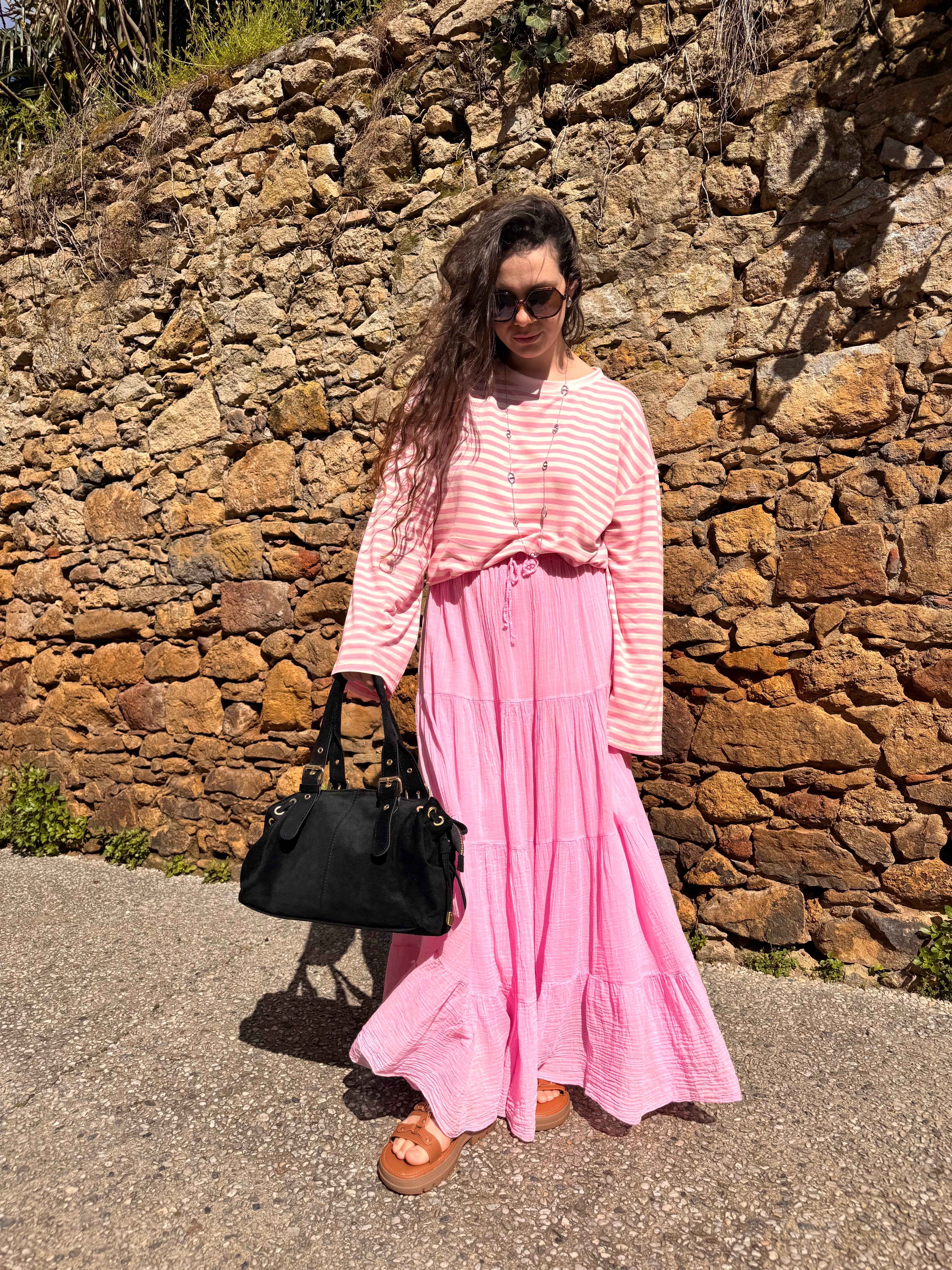 JUPE GAZE DE COTON ROSE