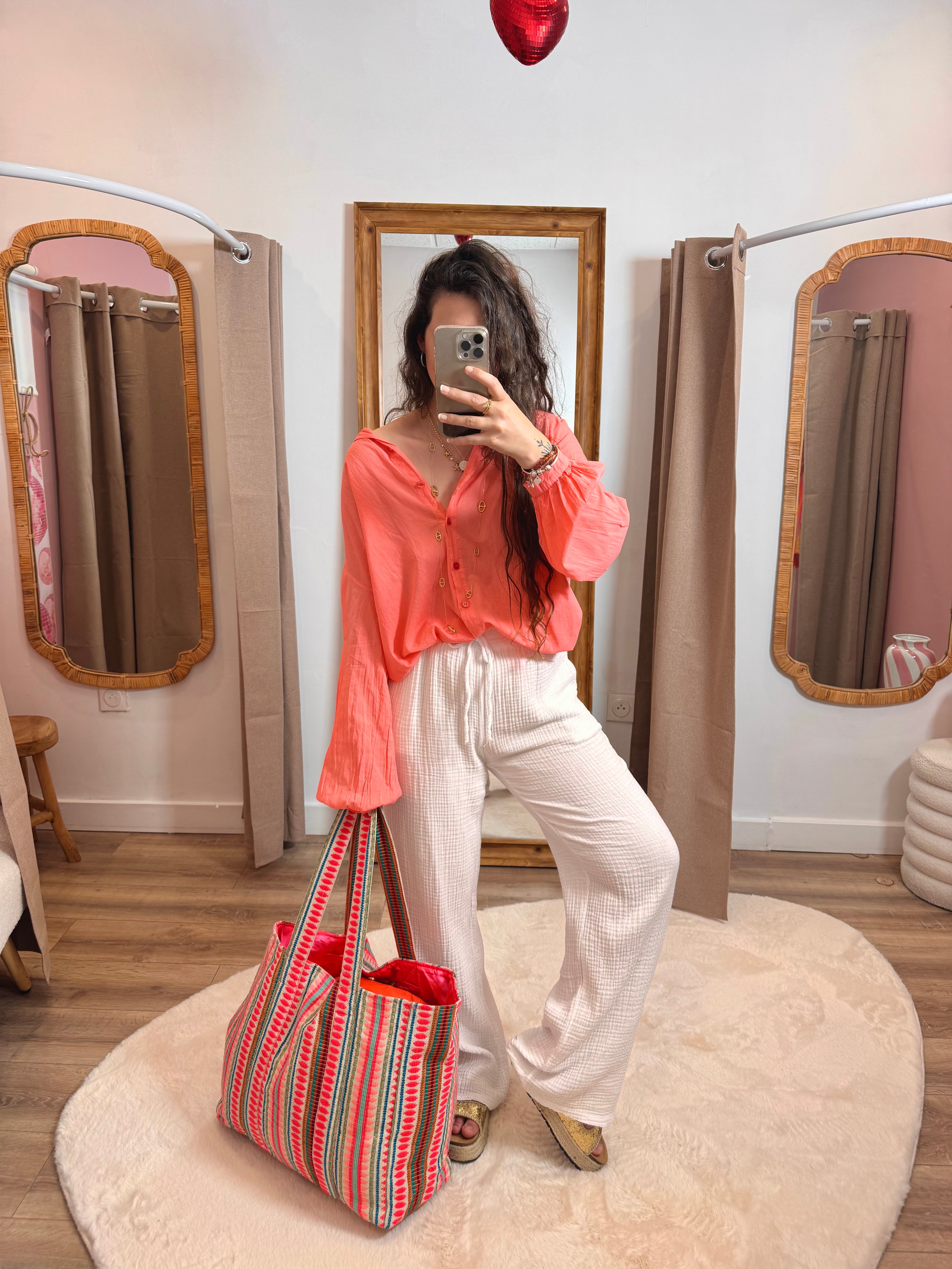 PANTALON GAZE DE COTON BLANC