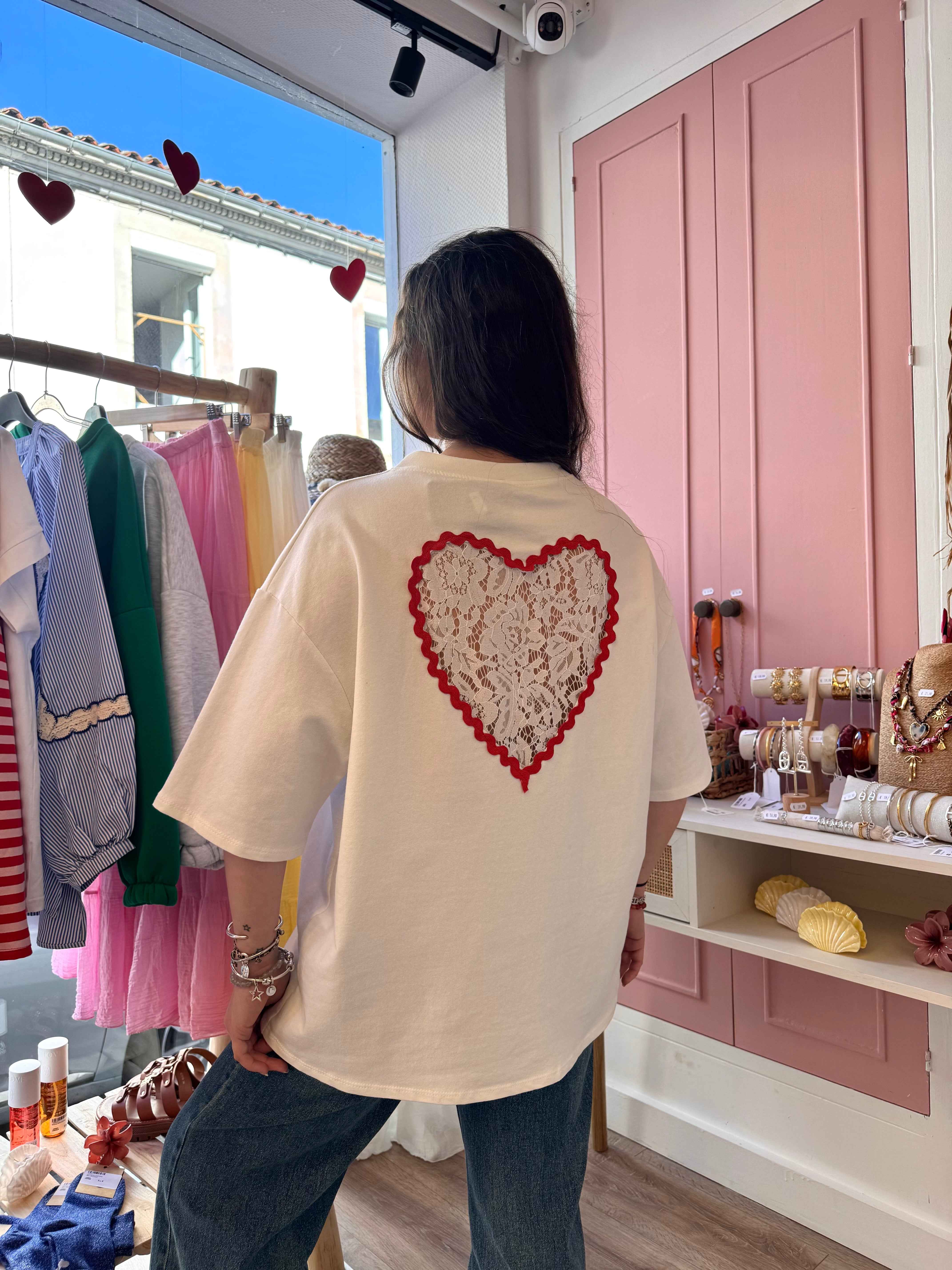T-SHIRT COUP DE COEUR DENTELLE BLANC