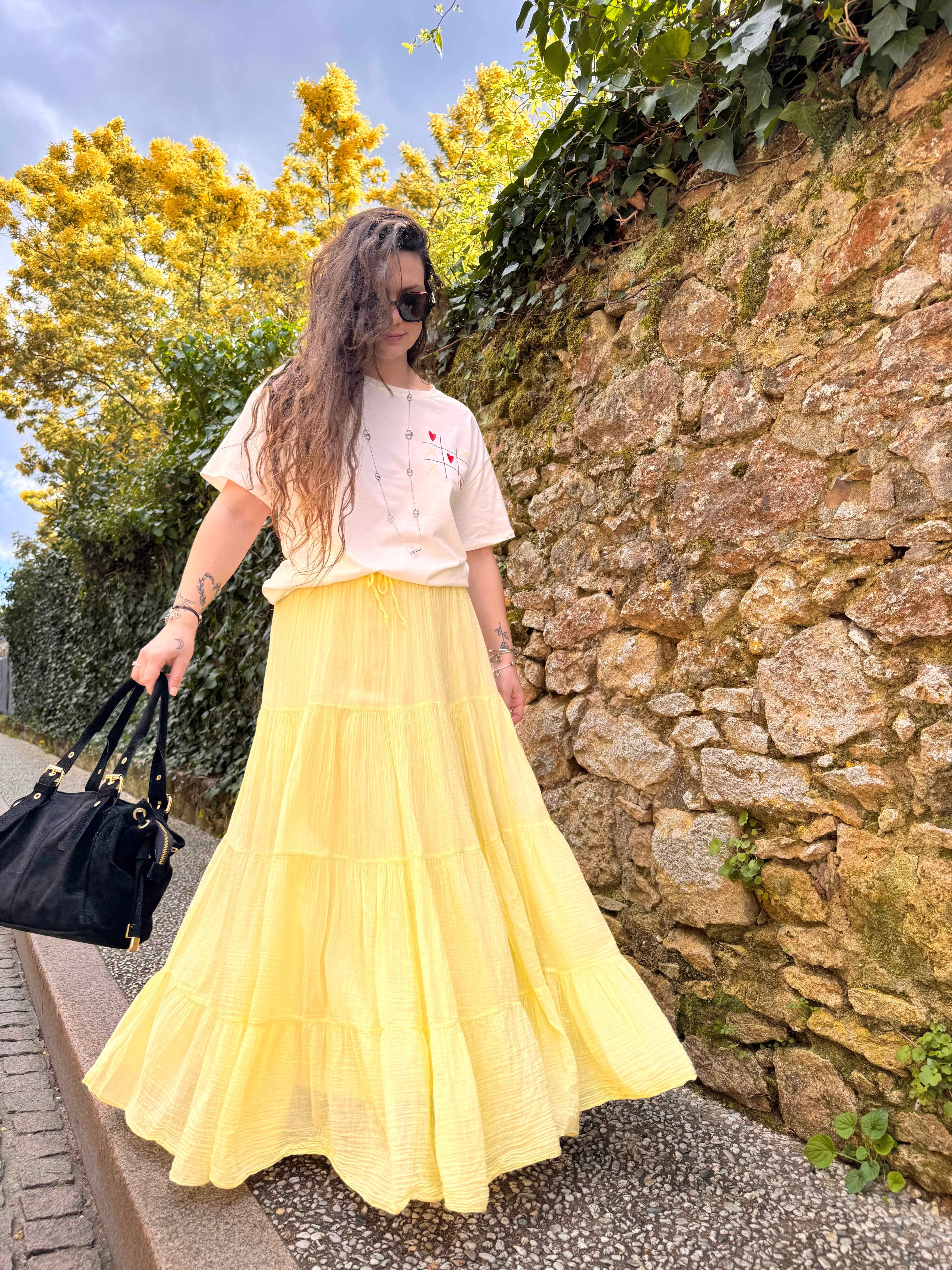 JUPE GAZE DE COTON JAUNE