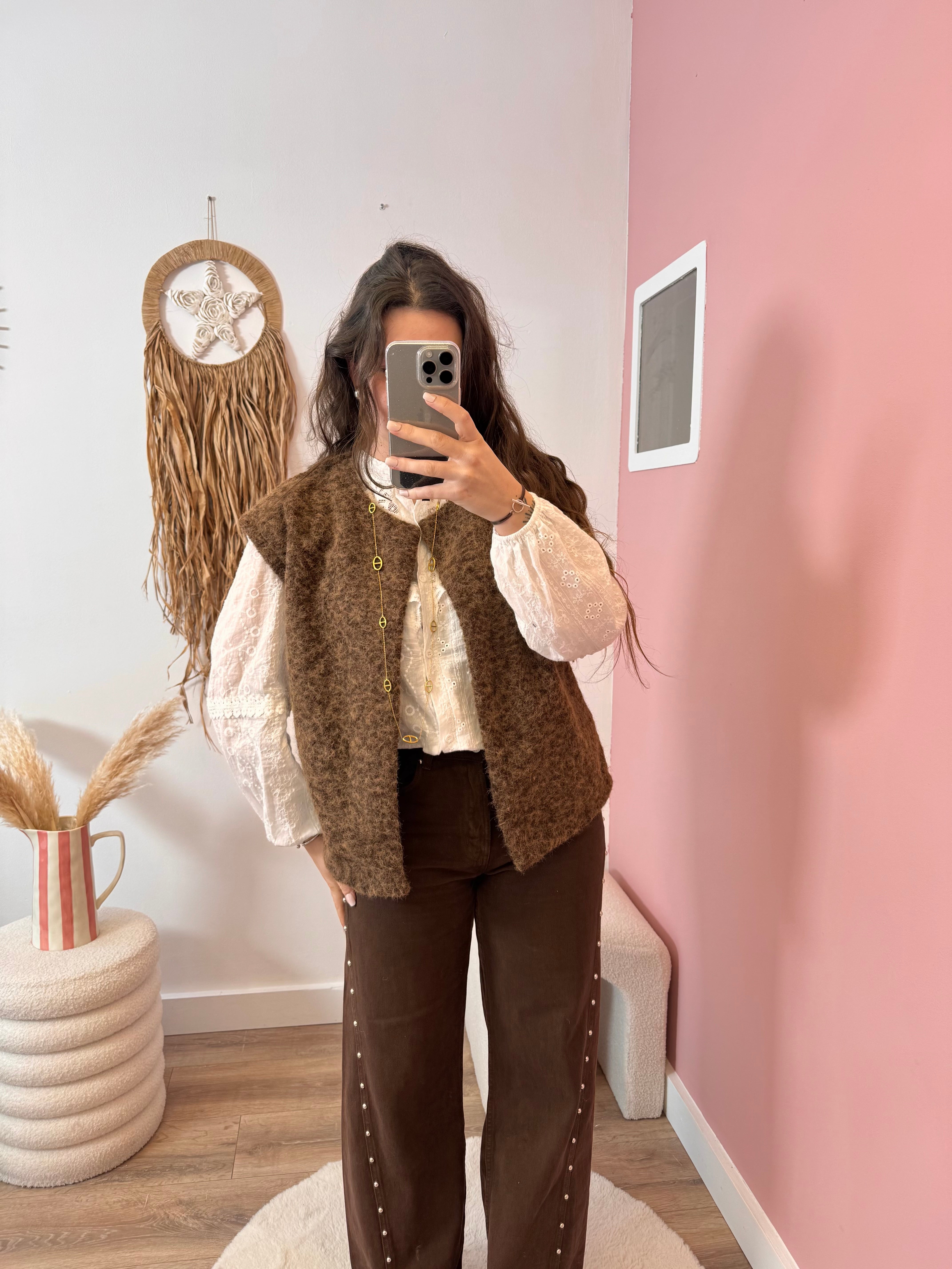 VESTE SANS MANCHE CHOCOLAT