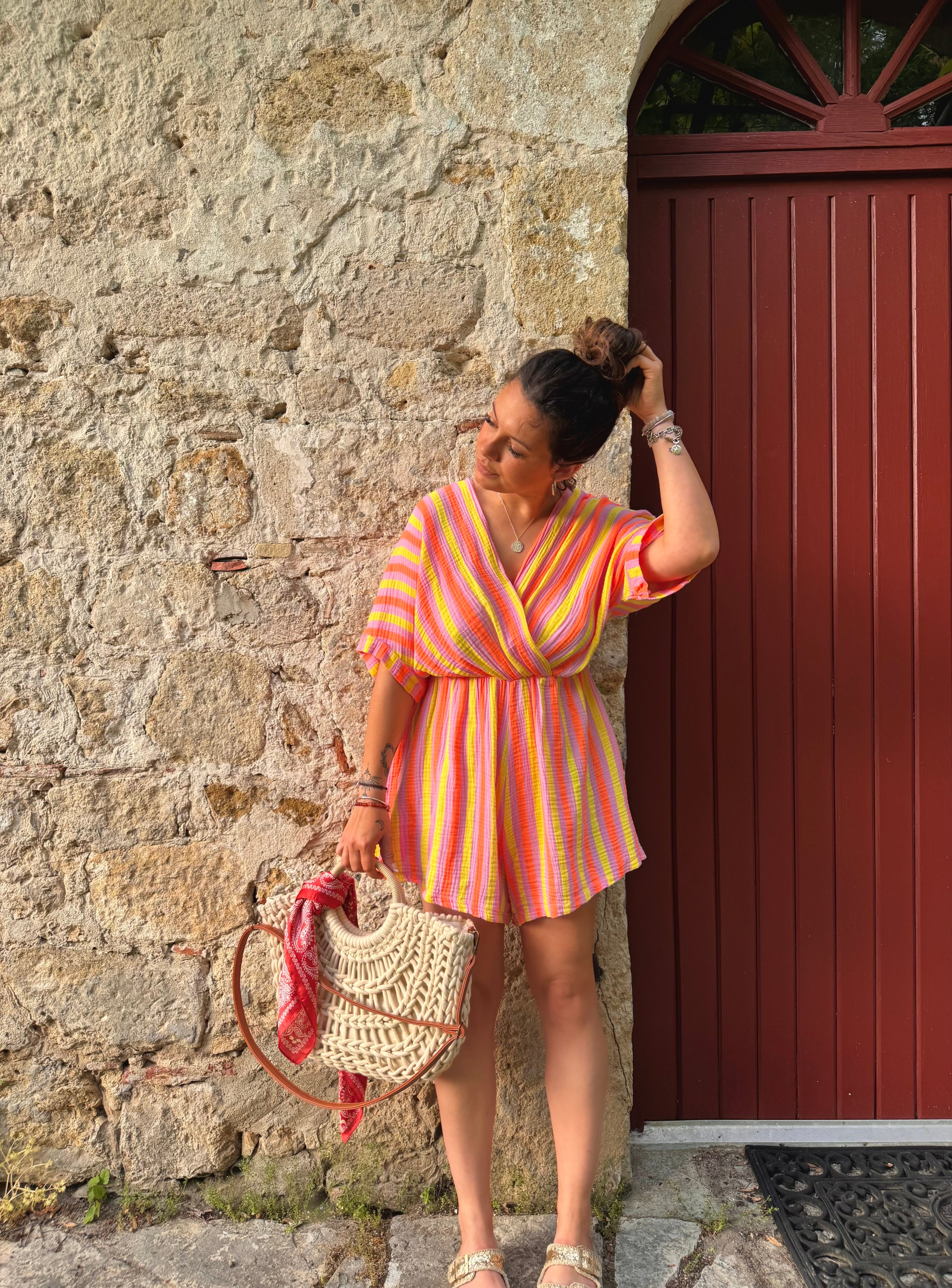 COMBISHORT RAYÉ ORANGE