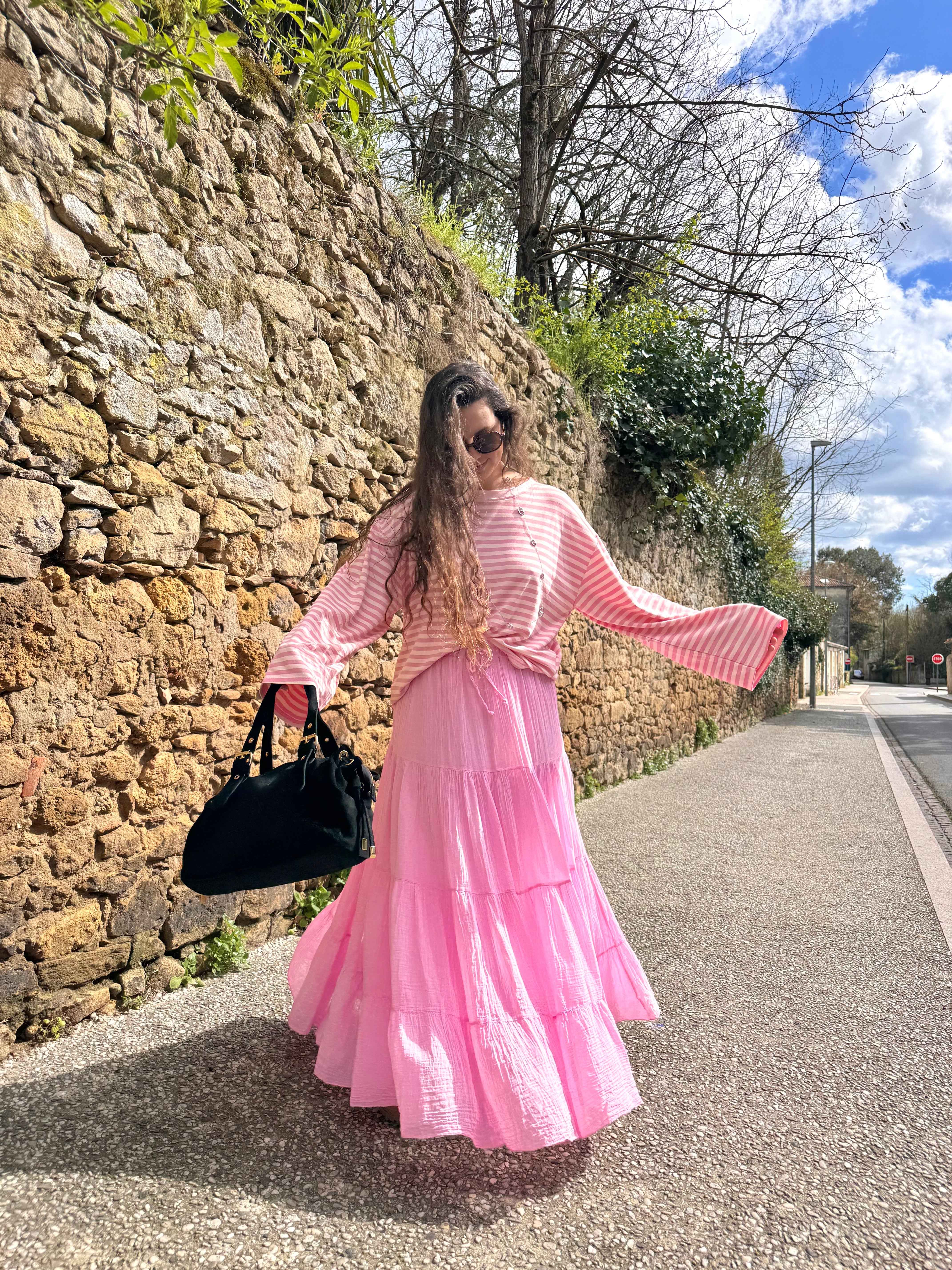 JUPE GAZE DE COTON ROSE