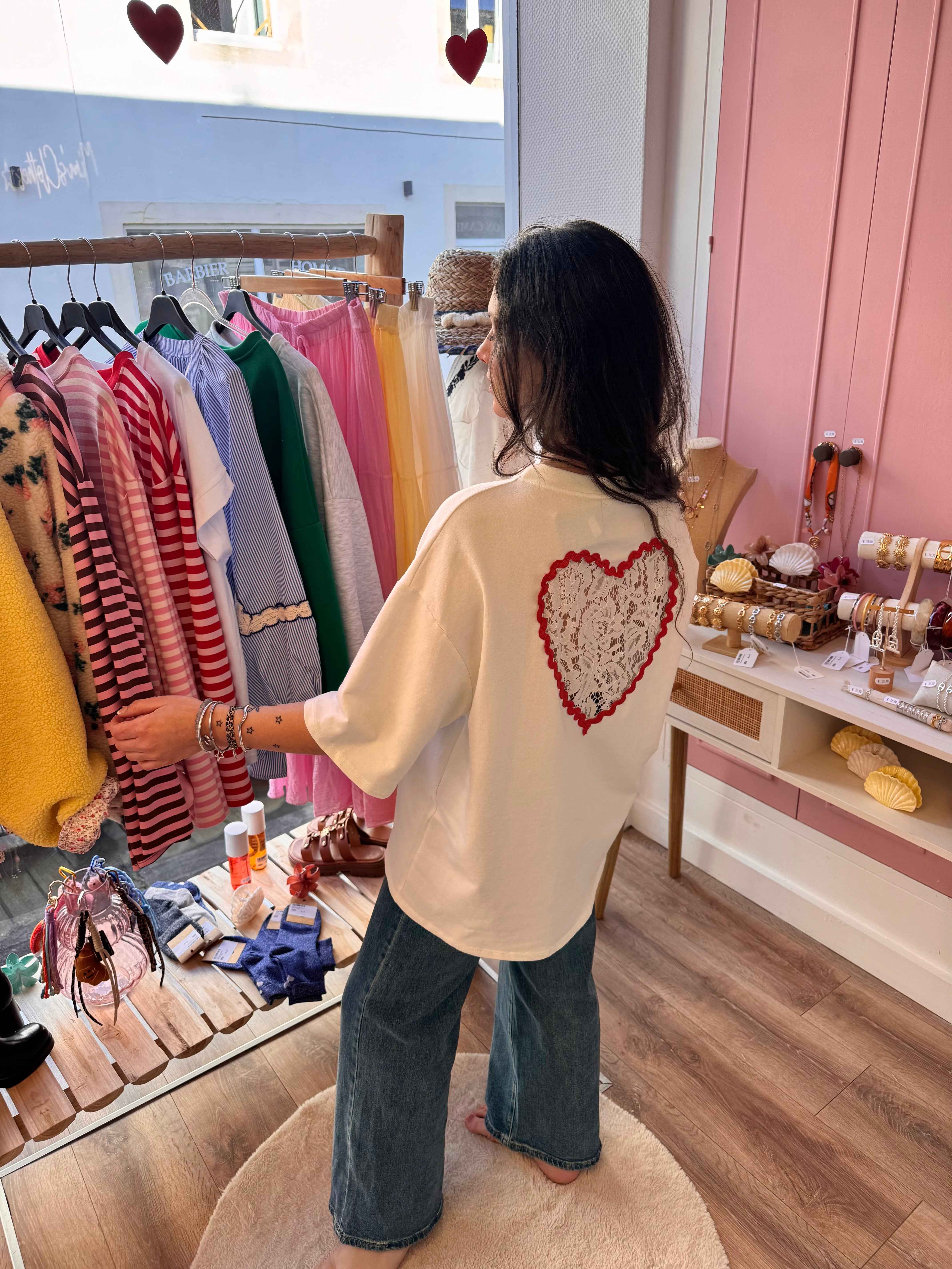 T-SHIRT COUP DE COEUR DENTELLE BLANC