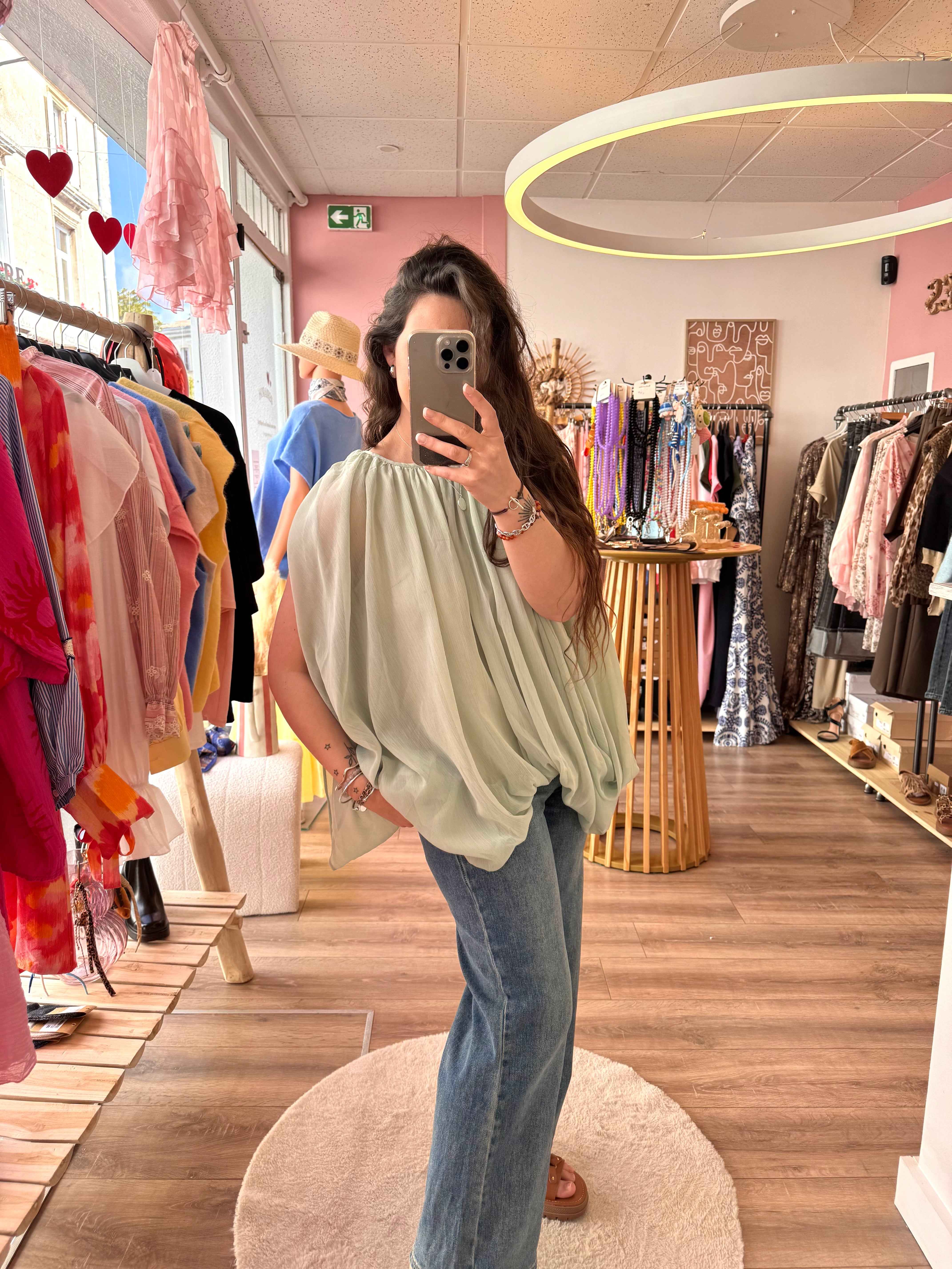 BLOUSE BOUFFANTE VERT D’EAU