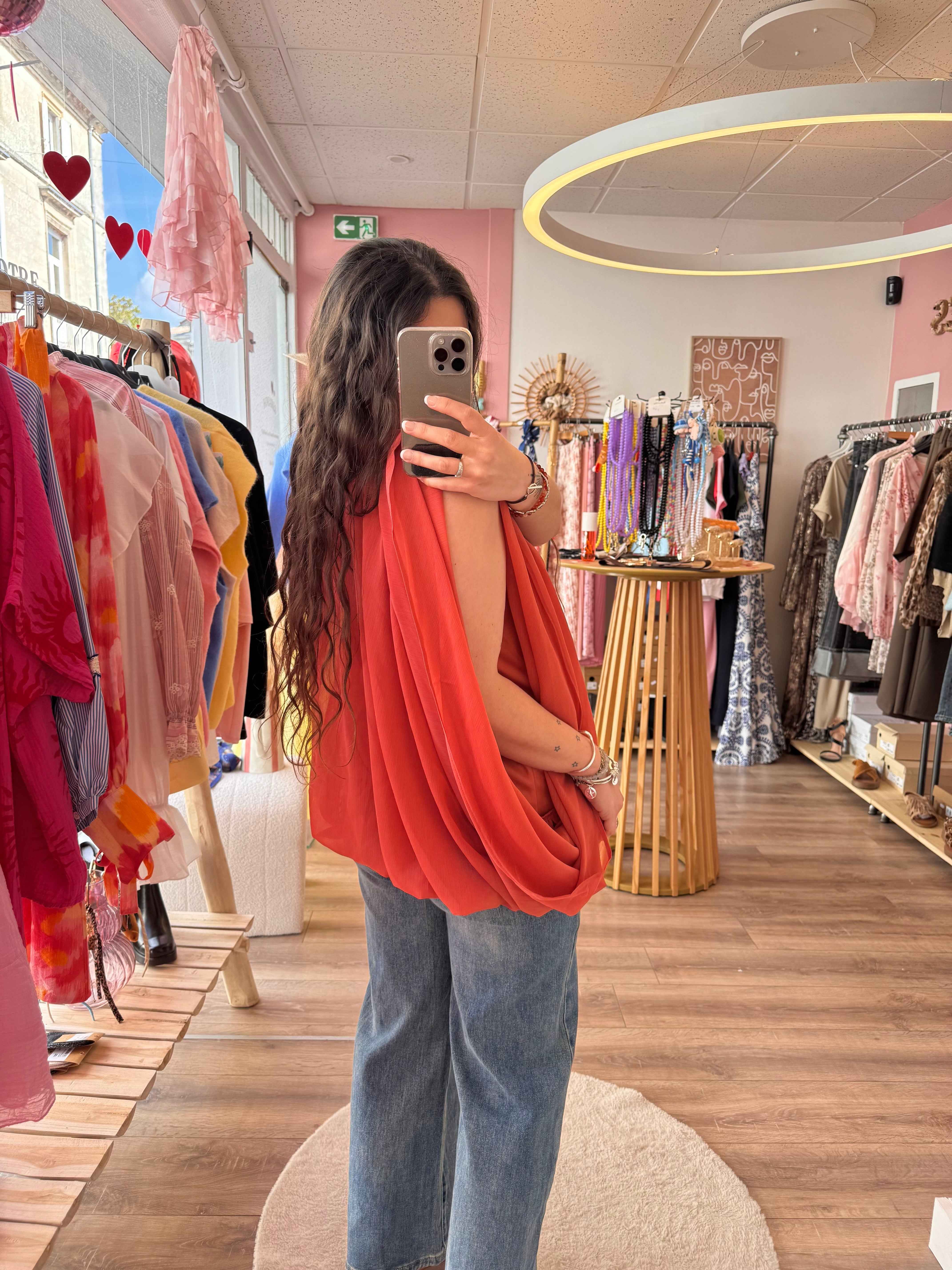 BLOUSE BOUFFANTE CORAIL