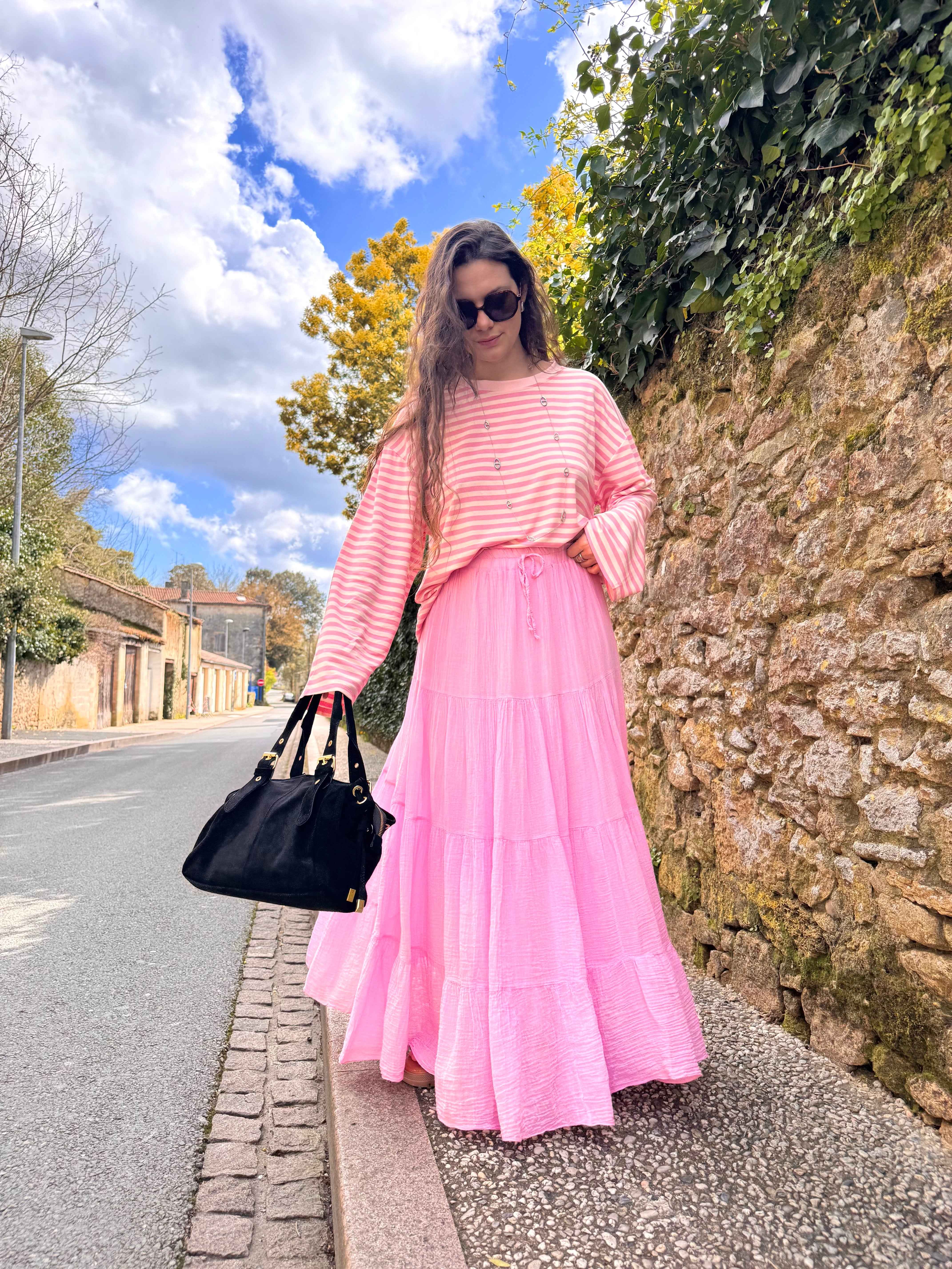 JUPE GAZE DE COTON ROSE