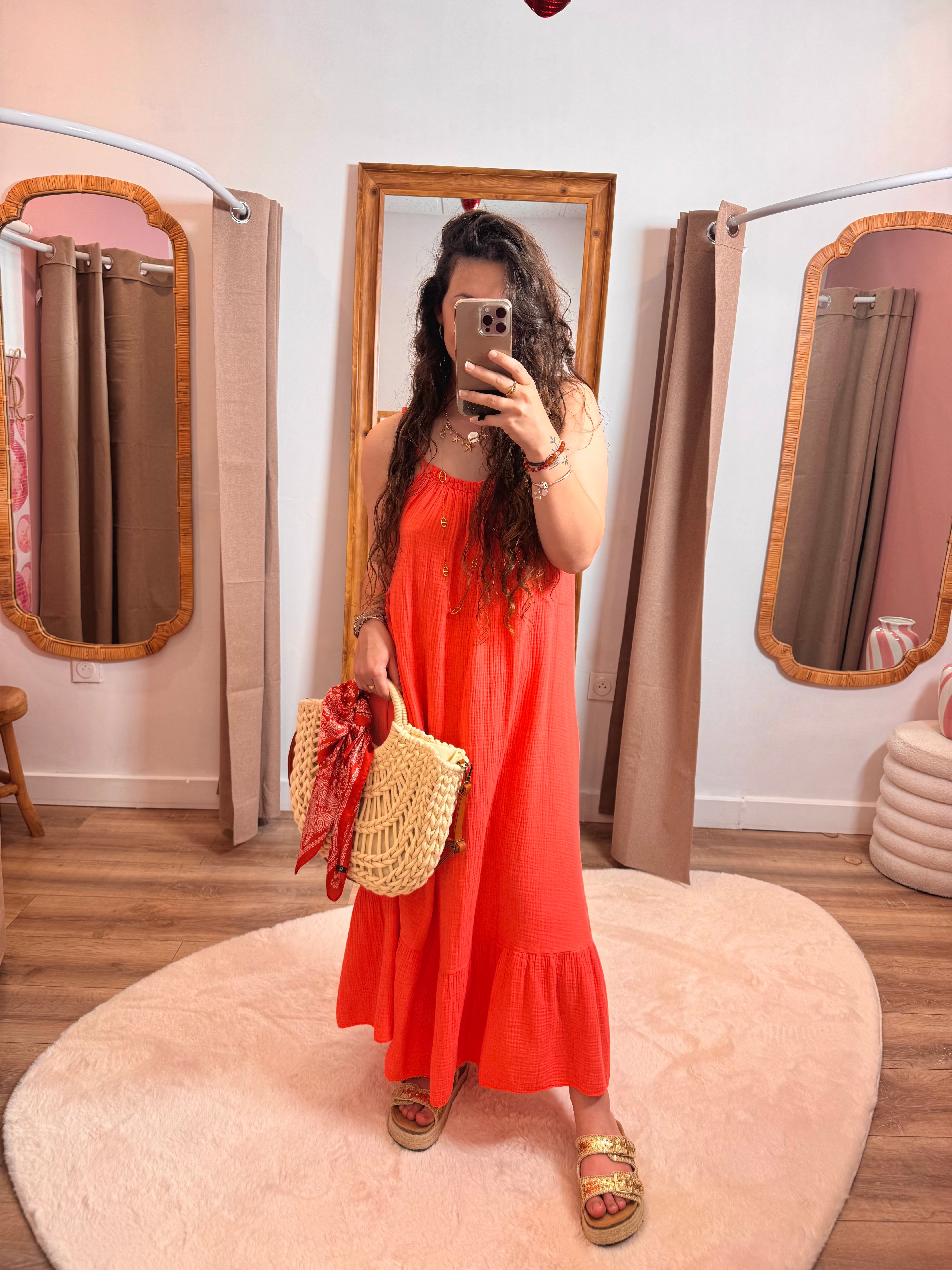 ROBE GAZE DE COTON CORAIL