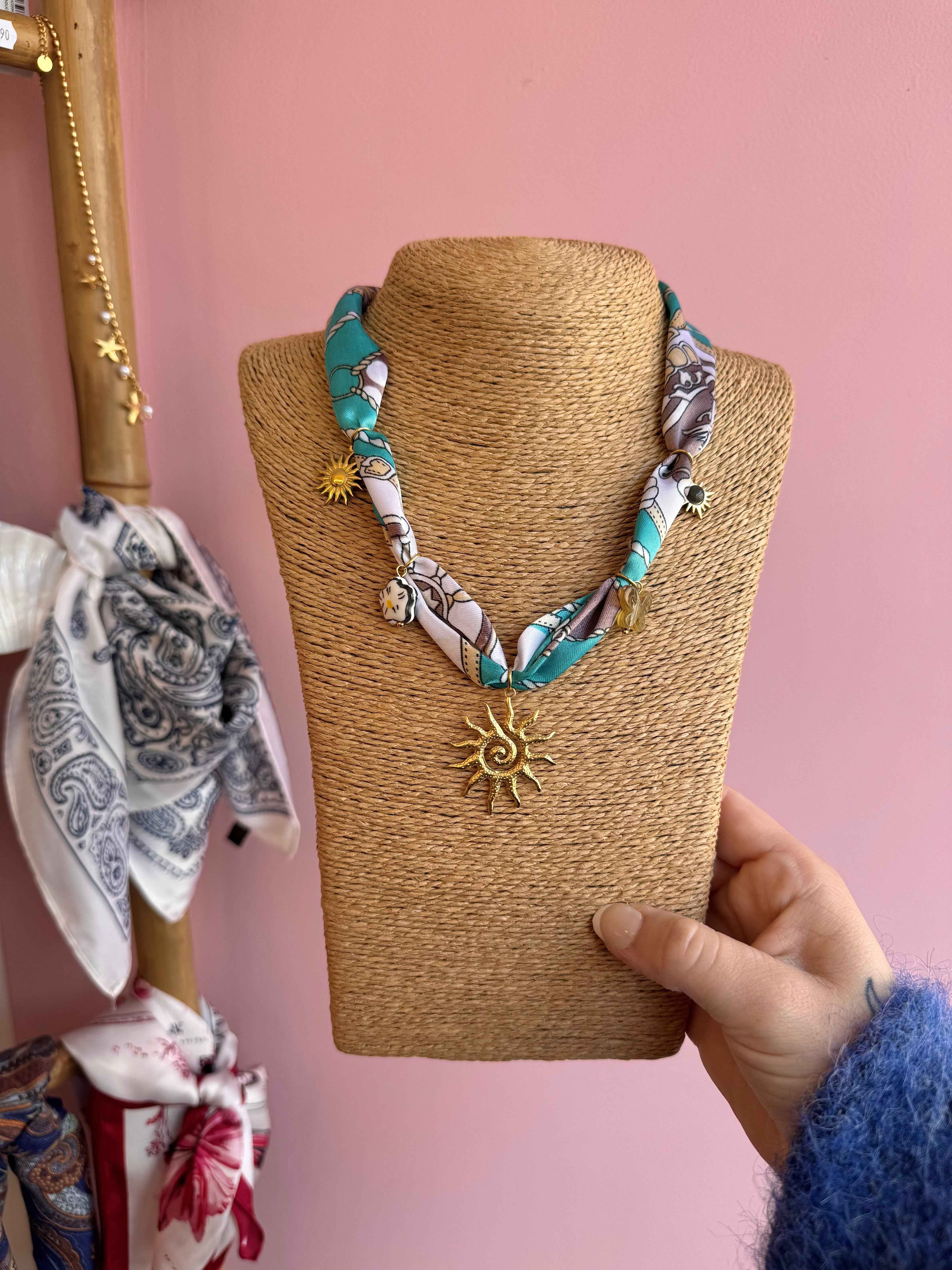 COLLIER FOULARD TURQUOISE SOLEIL