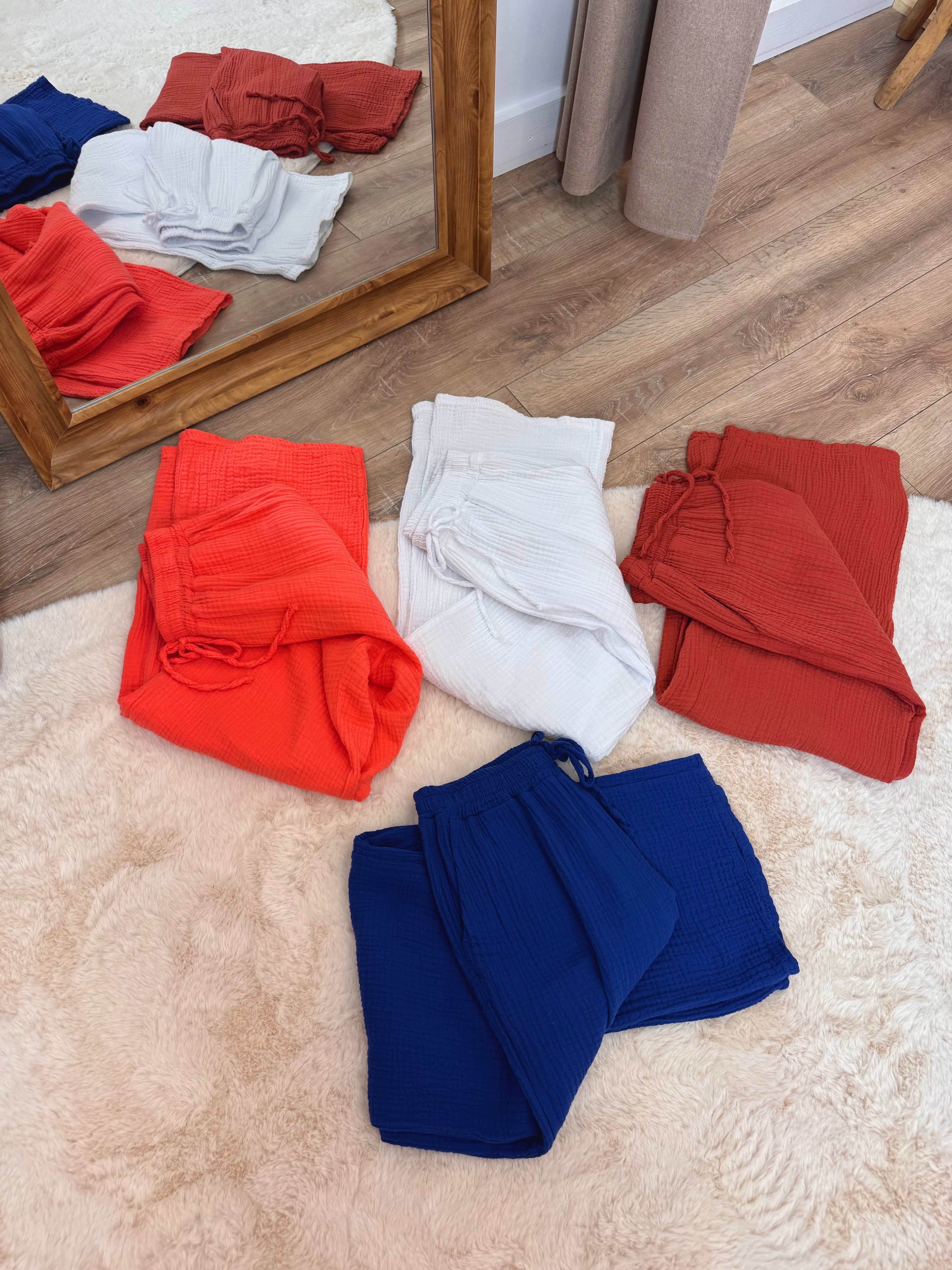 PANTALON GAZE DE COTON BLANC