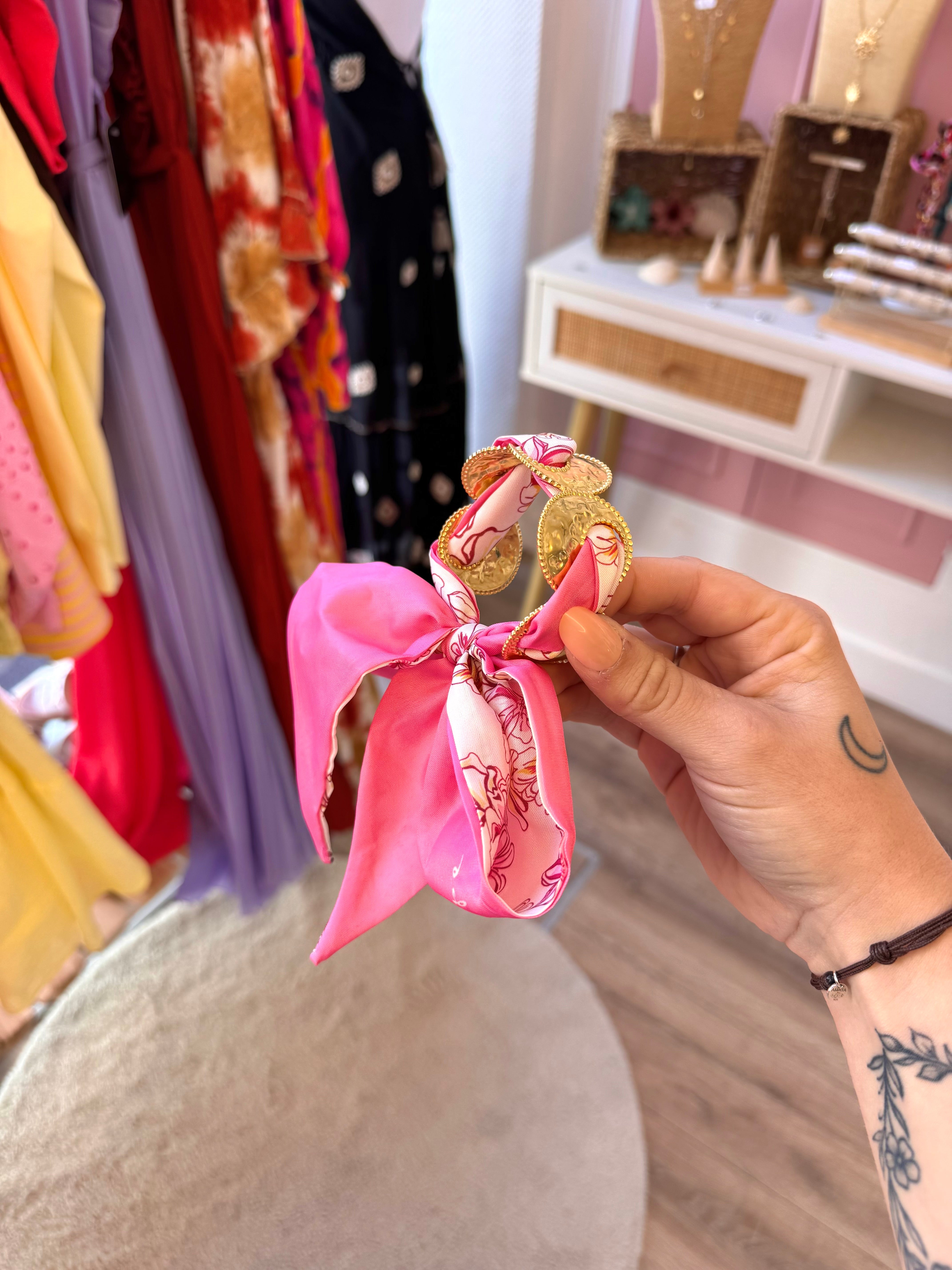 JONC DORÉ FOULARD ROSE