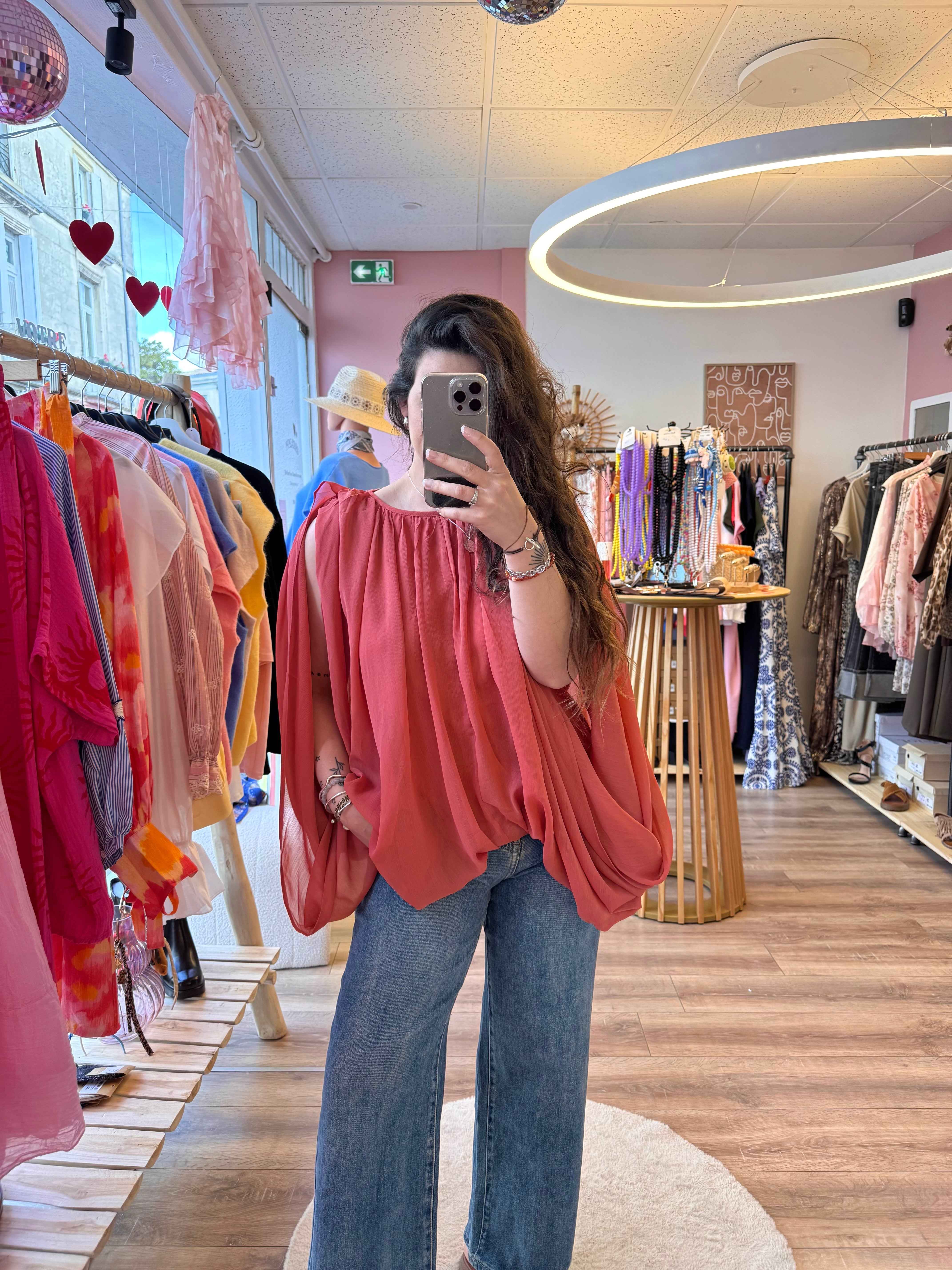 BLOUSE BOUFFANTE CORAIL