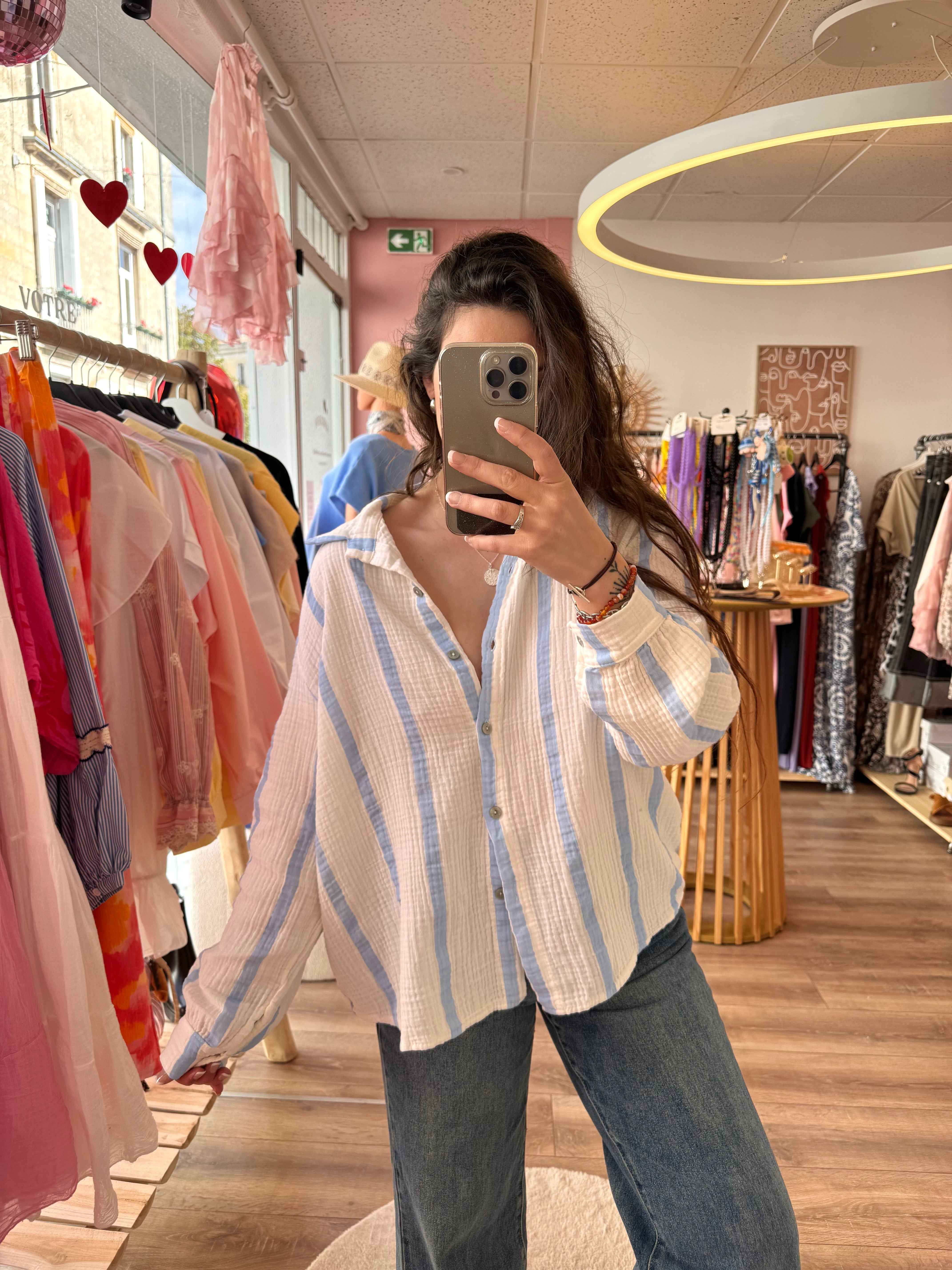BLOUSE GAZE DE COTON BLEU