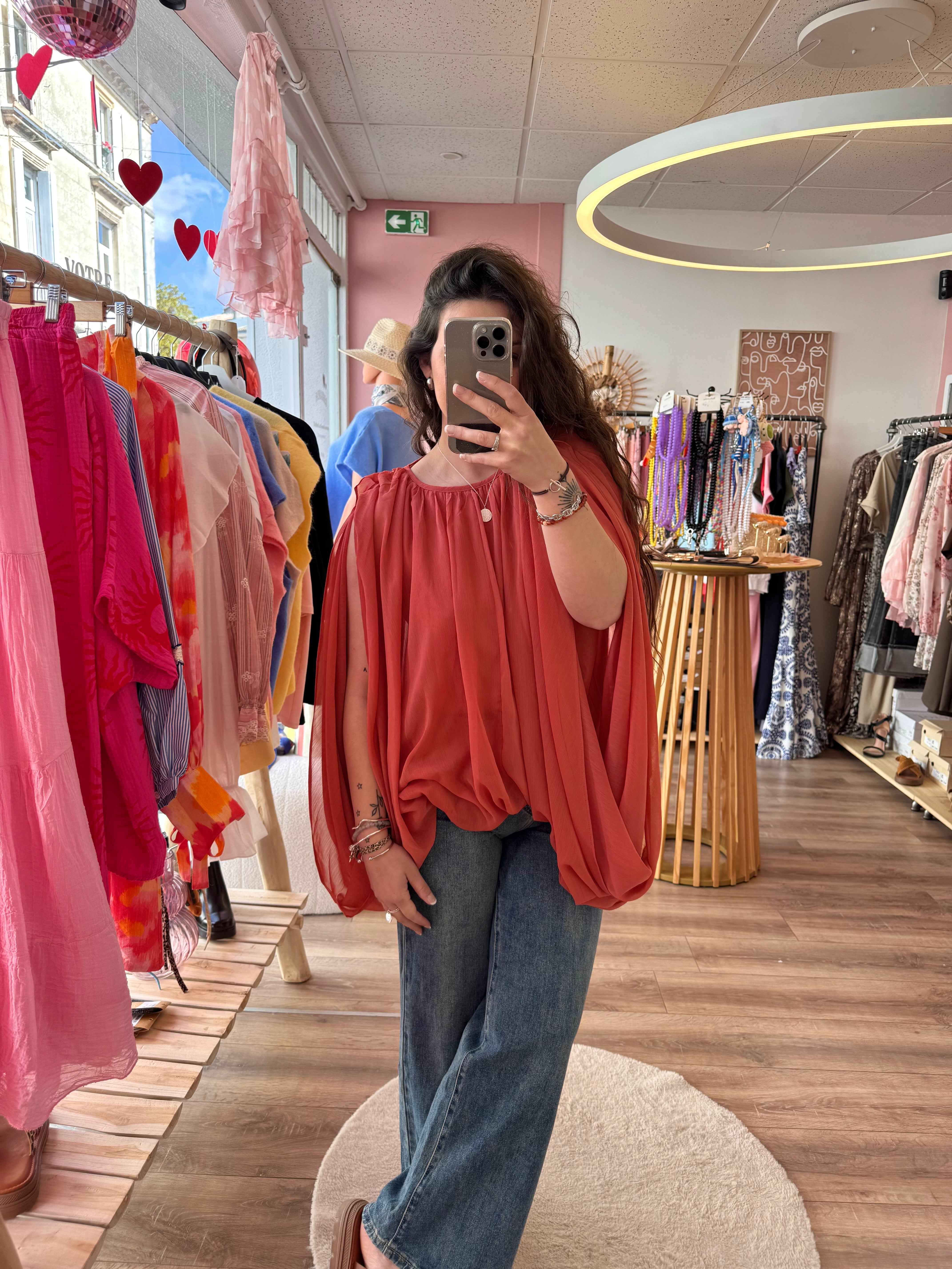 BLOUSE BOUFFANTE CORAIL