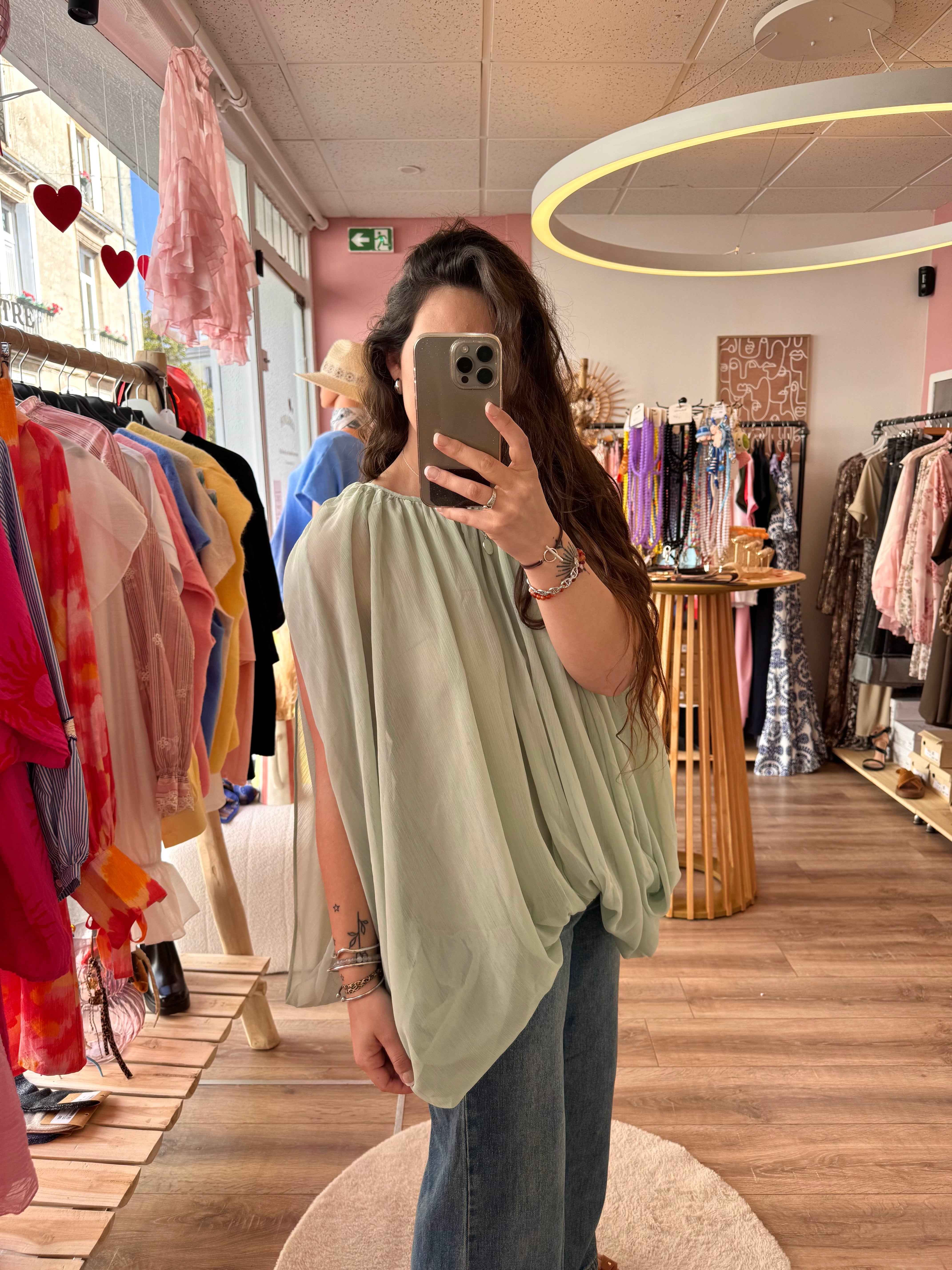 BLOUSE BOUFFANTE VERT D’EAU
