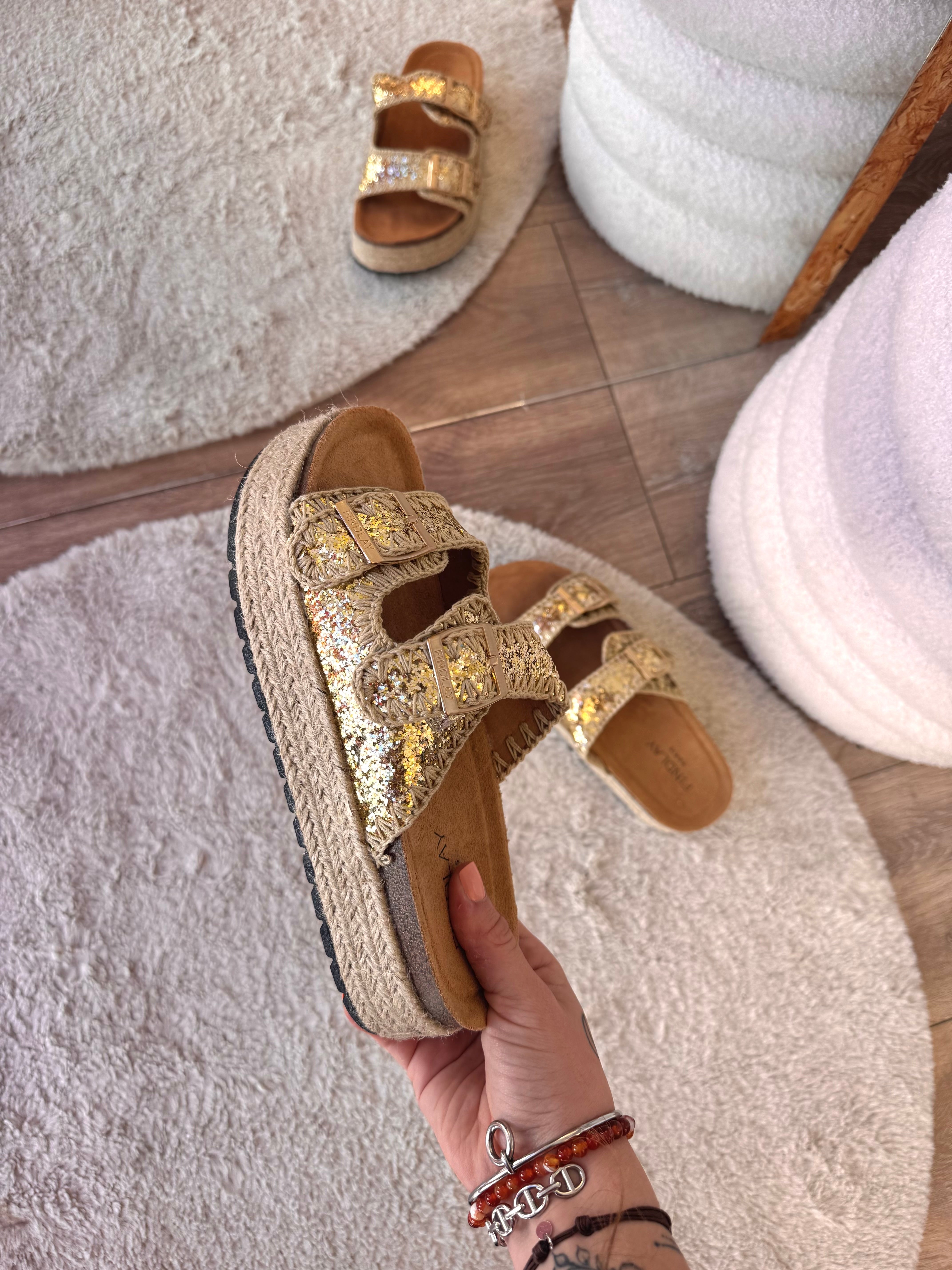 SANDALES PAILLETTES DORÉ
